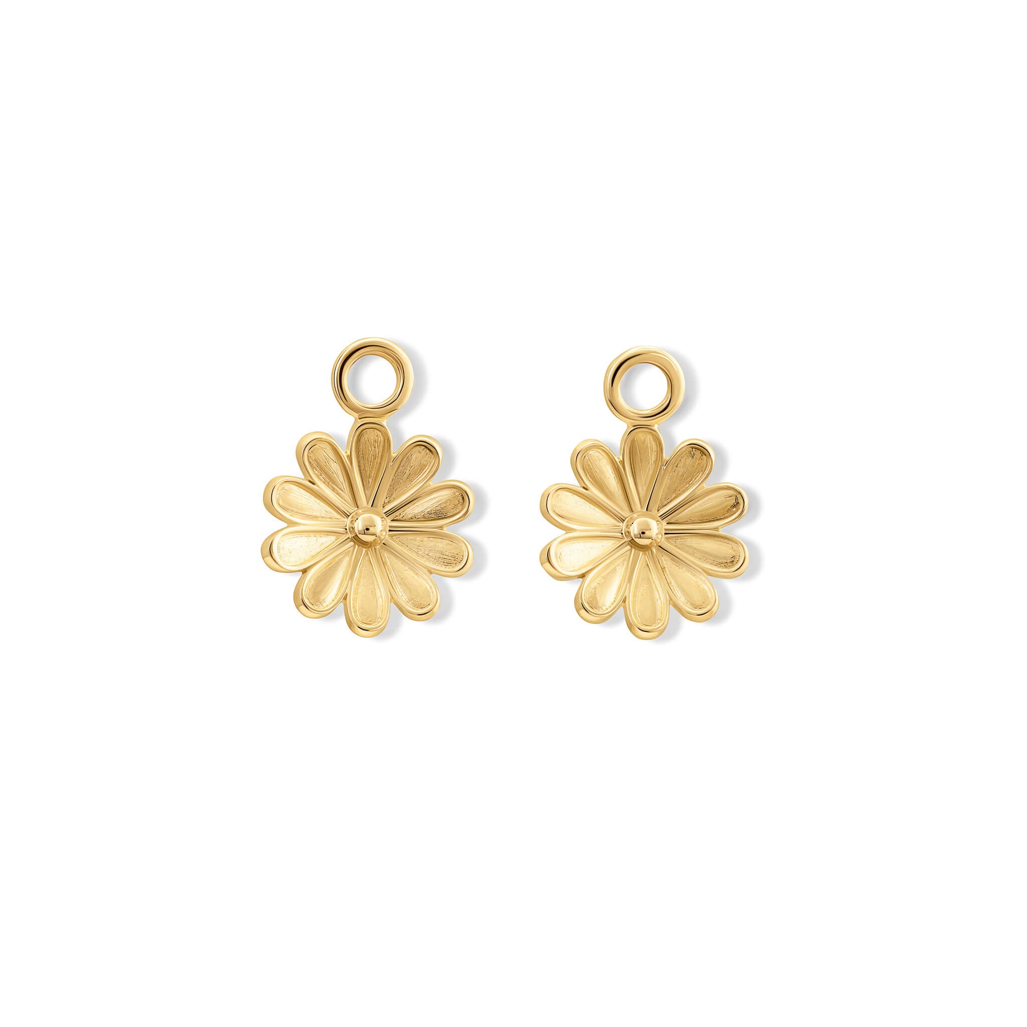 Handcrafted 9ct yellow gold earring drops in the shape of an anemone flower.