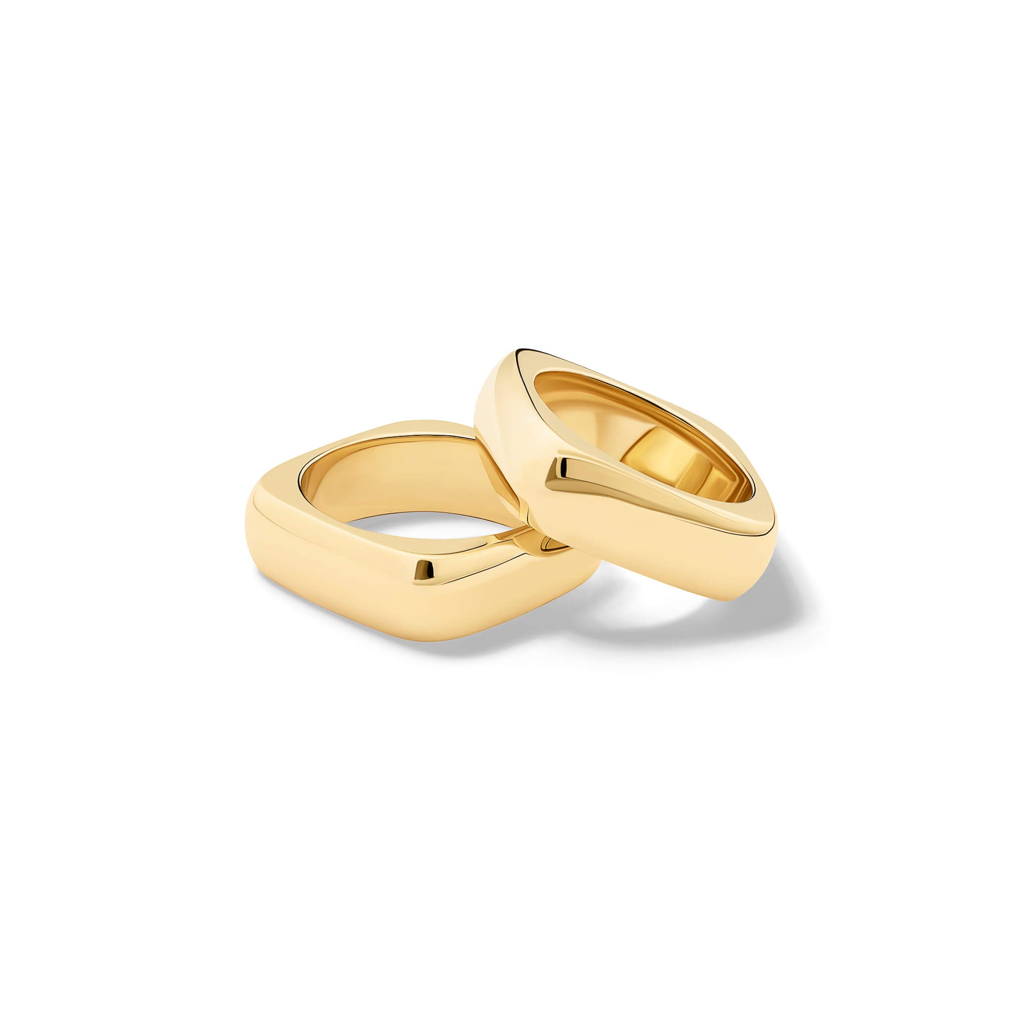 Handcrafted 9ct yellow gold square-shaped ring with rounded corners inspired by traditional Greek architecture.
