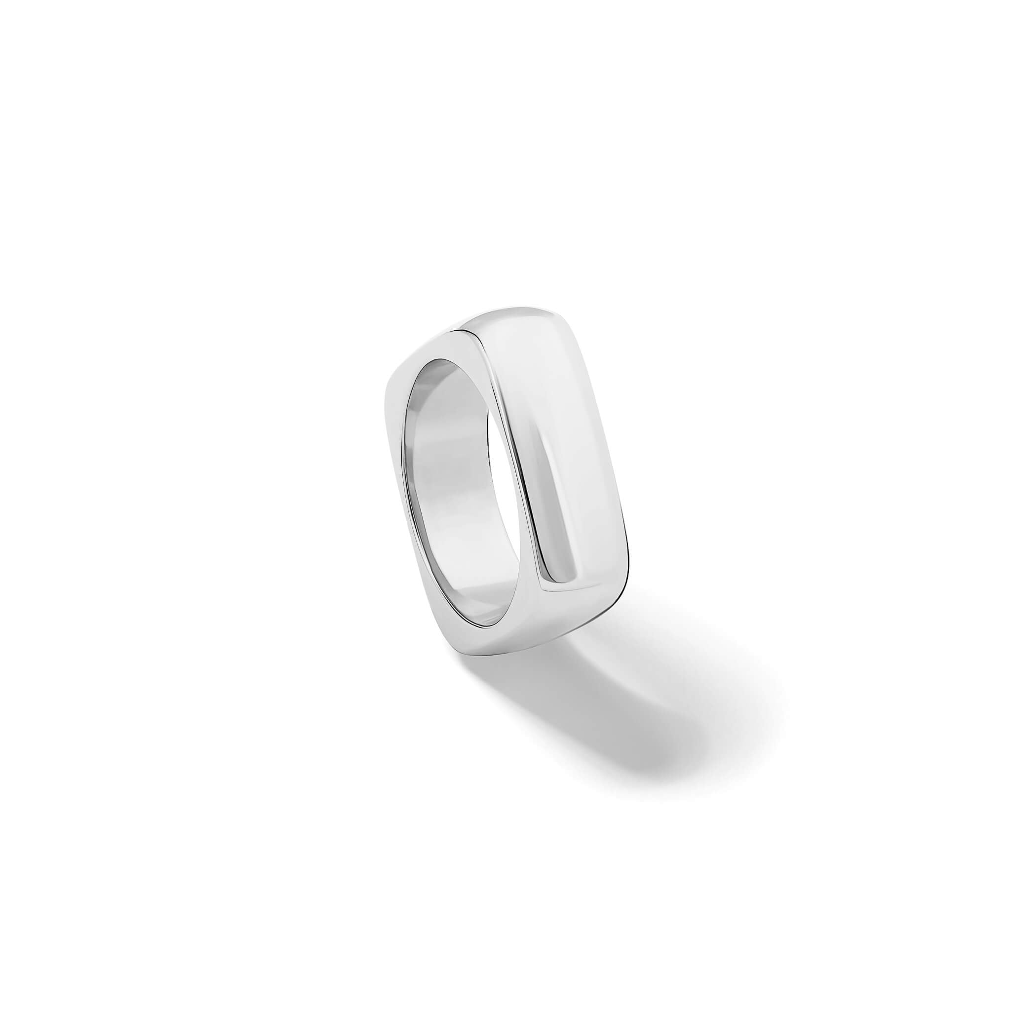 Handcrafted silver square-shaped ring with rounded corners inspired by traditional Greek architecture.
