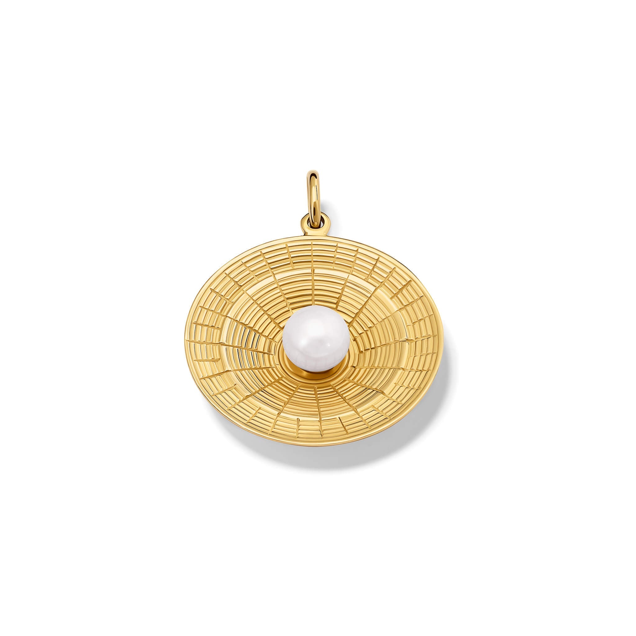 The handcrafted Epidavros necklace pendant in 9ct yellow gold with pearl. Inspired by the ancient Greek amphitheatre of Epidaurus.