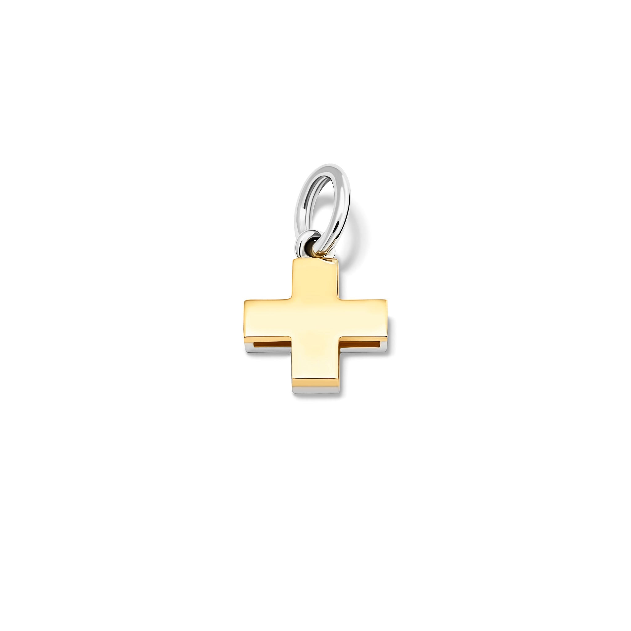 Handcrafted 9ct yellow gold and silver necklace pendant in a symmetrical cross shape.