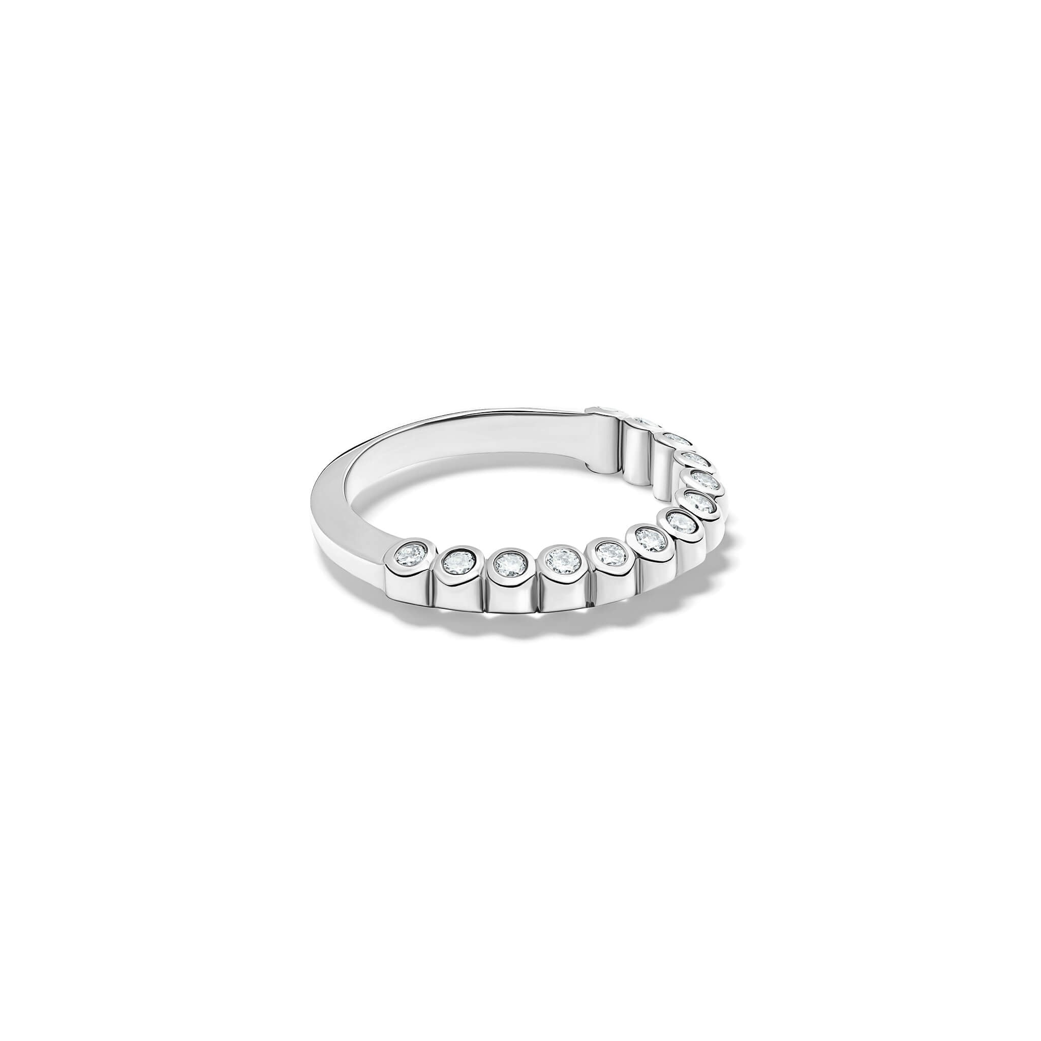 Handcrafted 18ct white gold eternity ring with diamonds on the side of the shank and smooth ridges along the top.