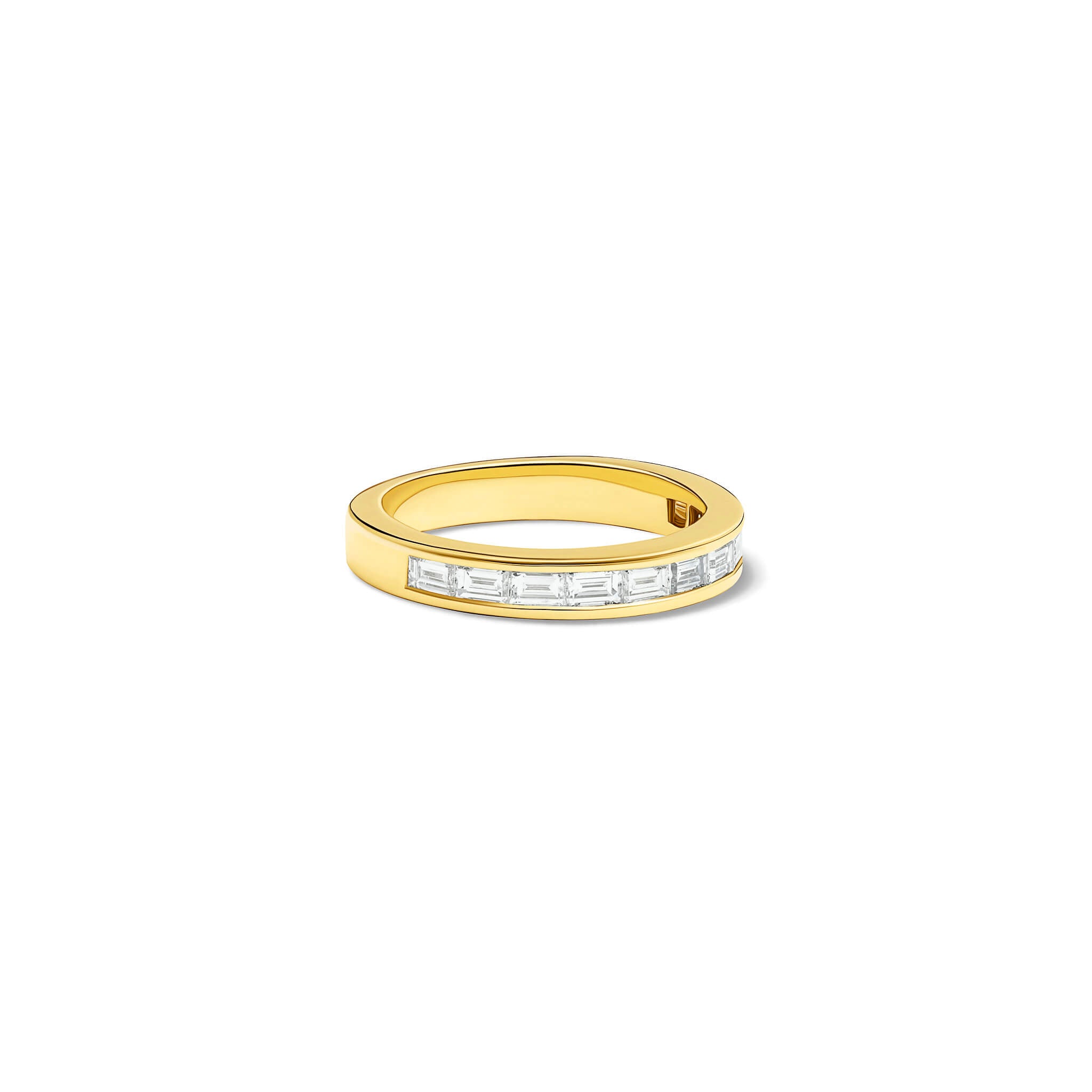 Handcrafted 18ct yellow gold half eternity ring with diamonds.