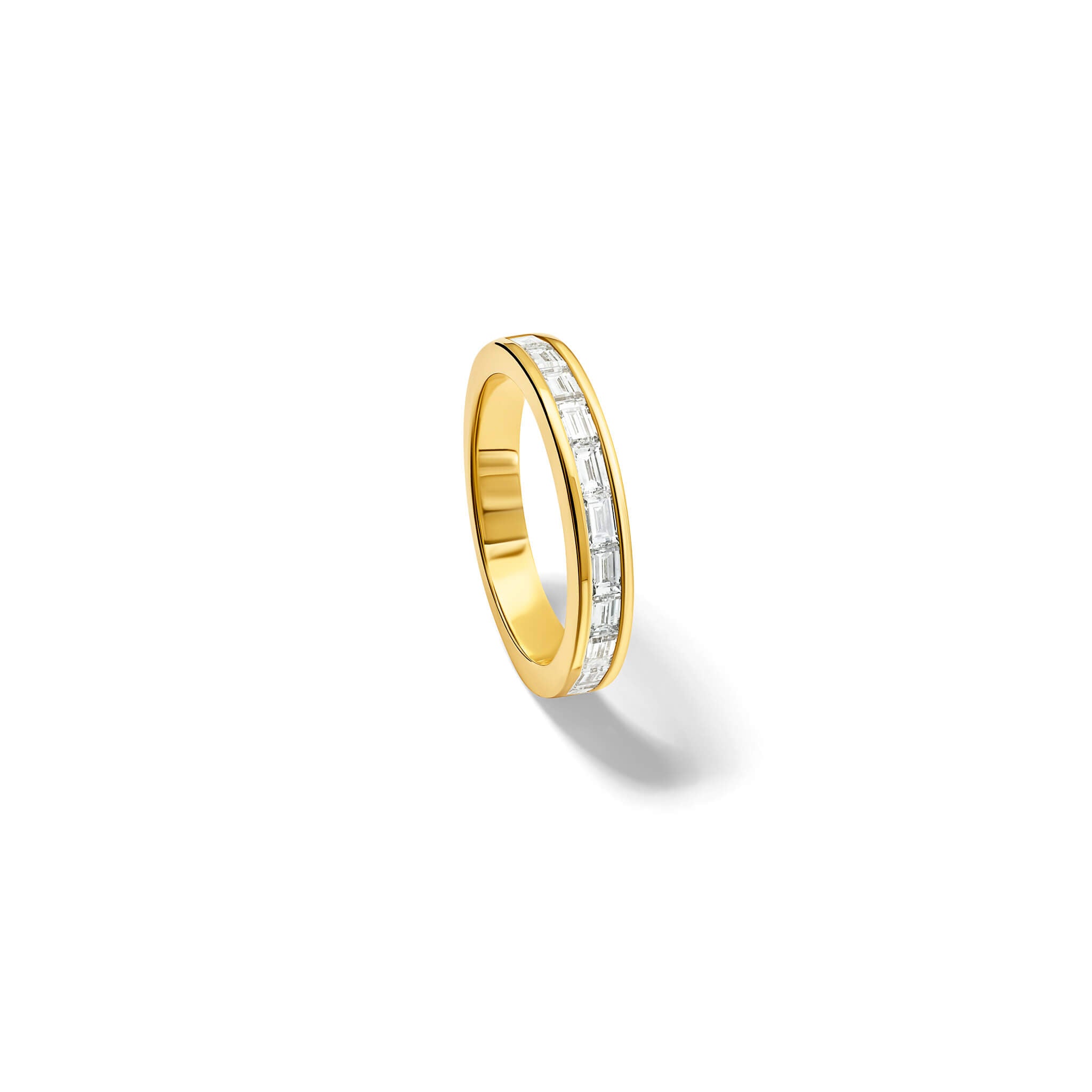 Handcrafted 18ct yellow gold half eternity ring with diamonds.