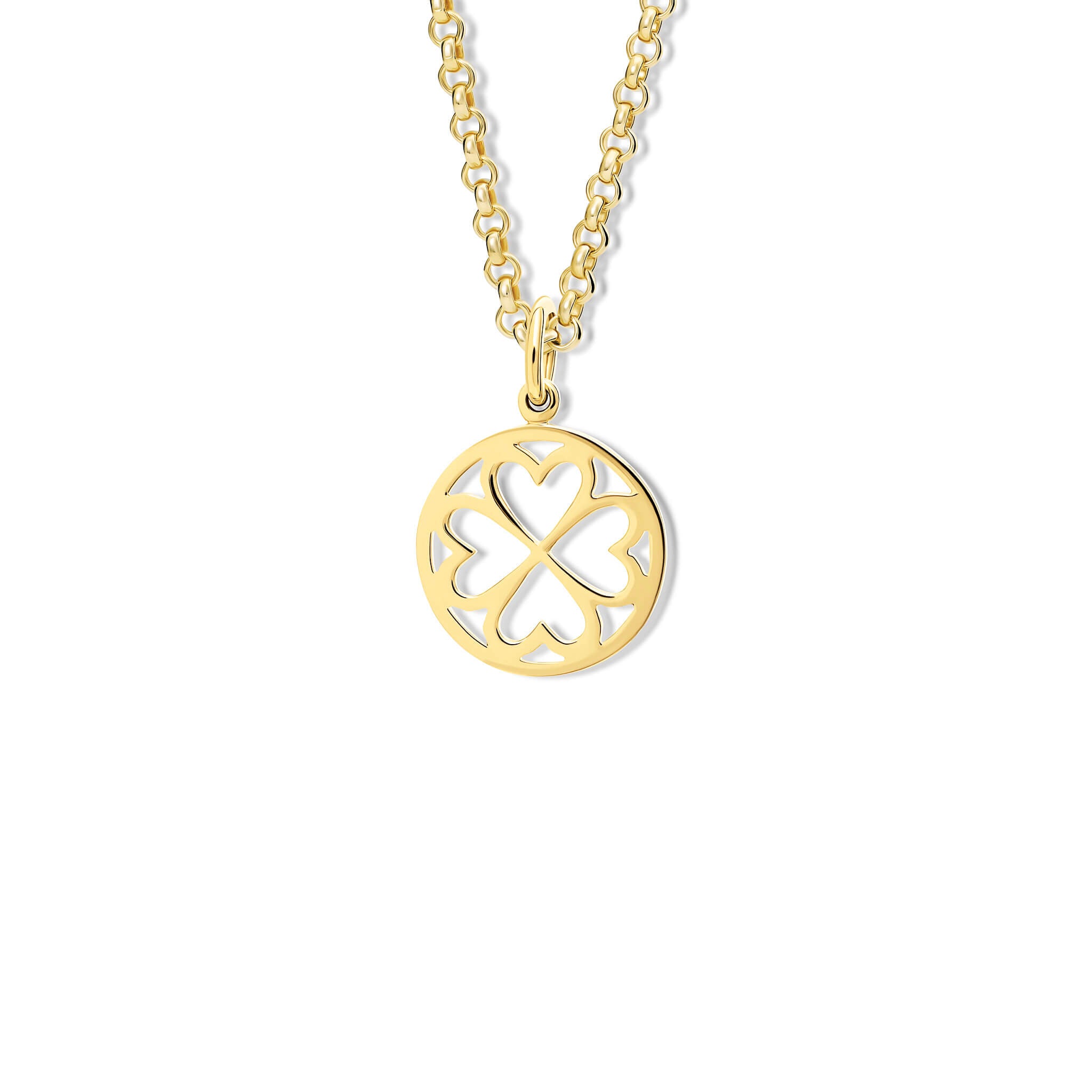 Handcrafted yellow gold Klover pendant symbolising faith, hope, love, and luck