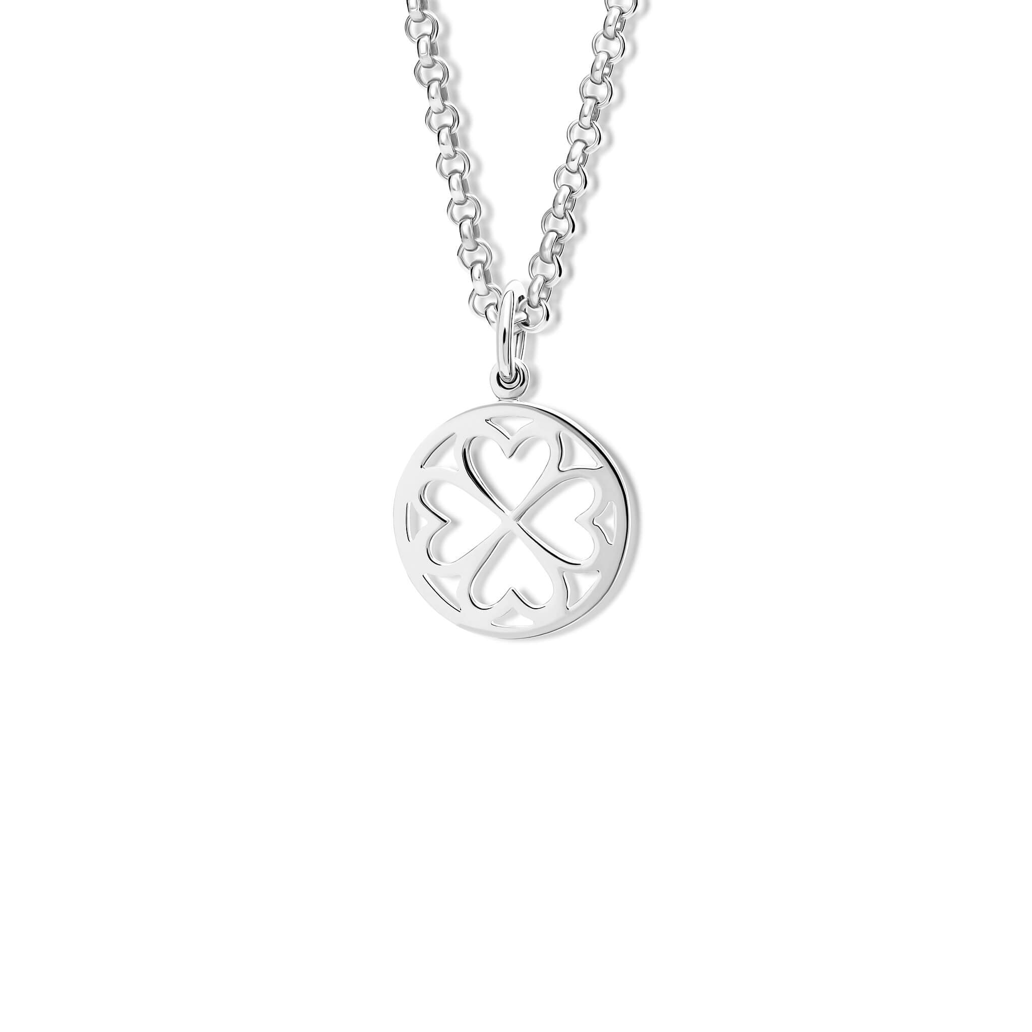 Handcrafted silver Klover pendant symbolising faith, hope, love and luck