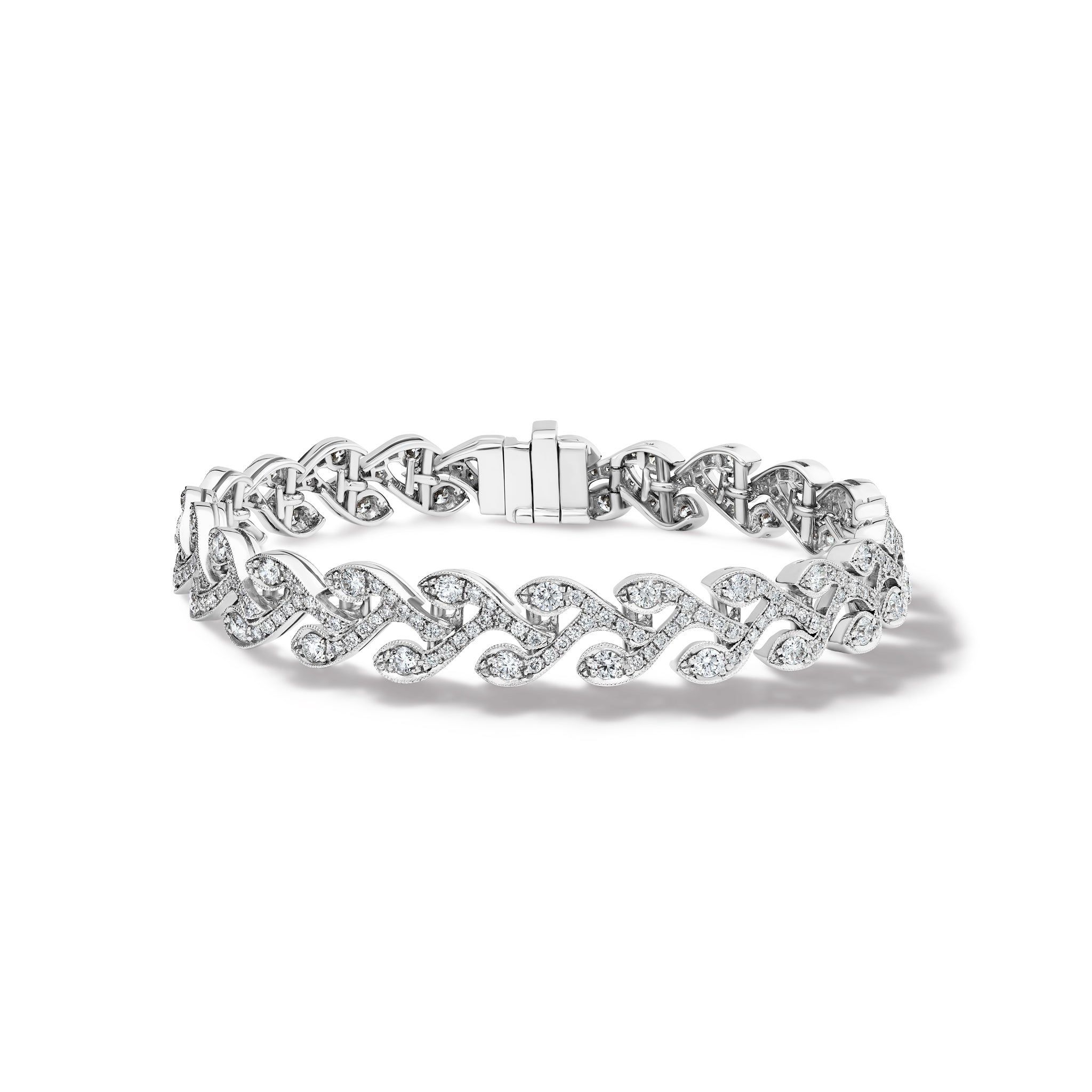 Handcrafted 18ct white gold bracelet featuring a rosemary shape with diamonds.