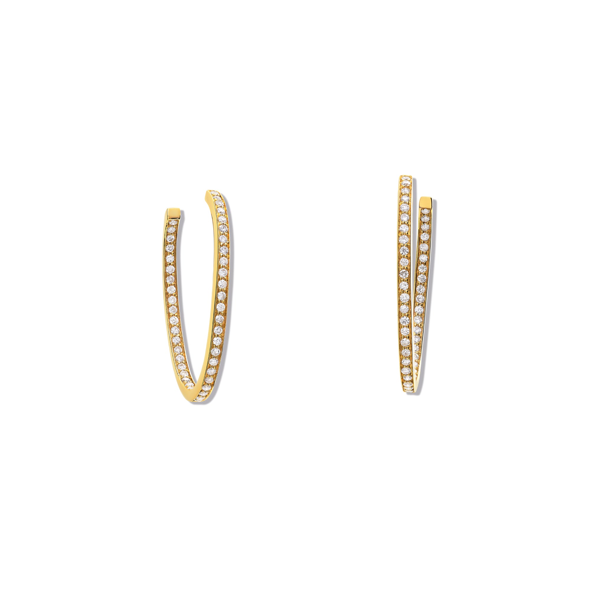 Handcrafted 18ct yellow gold oval hoop earrings with diamonds.