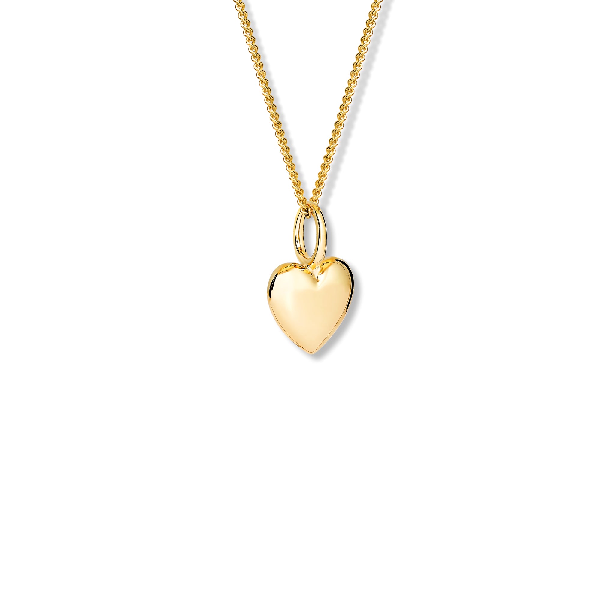 Handcrafted heart shaped necklace pendant in yellow gold.