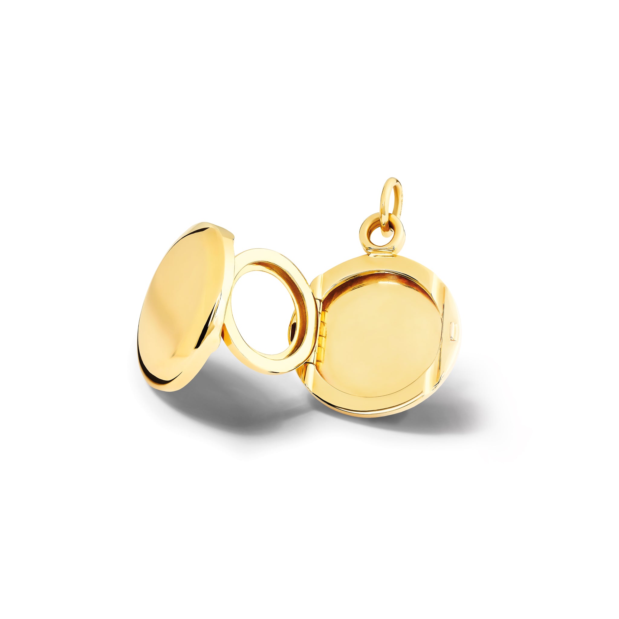 Handcrafted yellow gold locket necklace pendant that opens to reveal three photo frames.