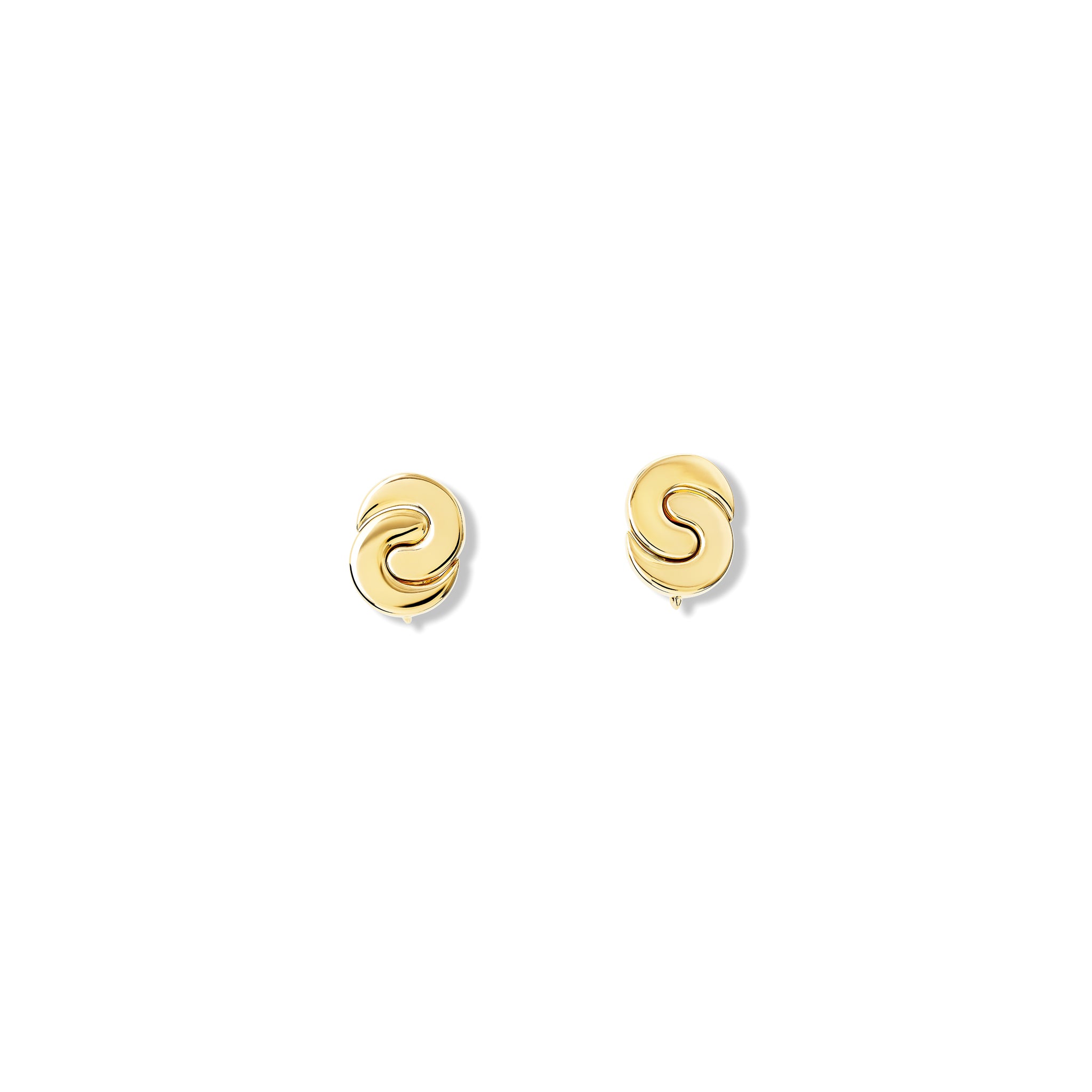 Handcrafted yellow gold earrings featuring two crescent shapes.