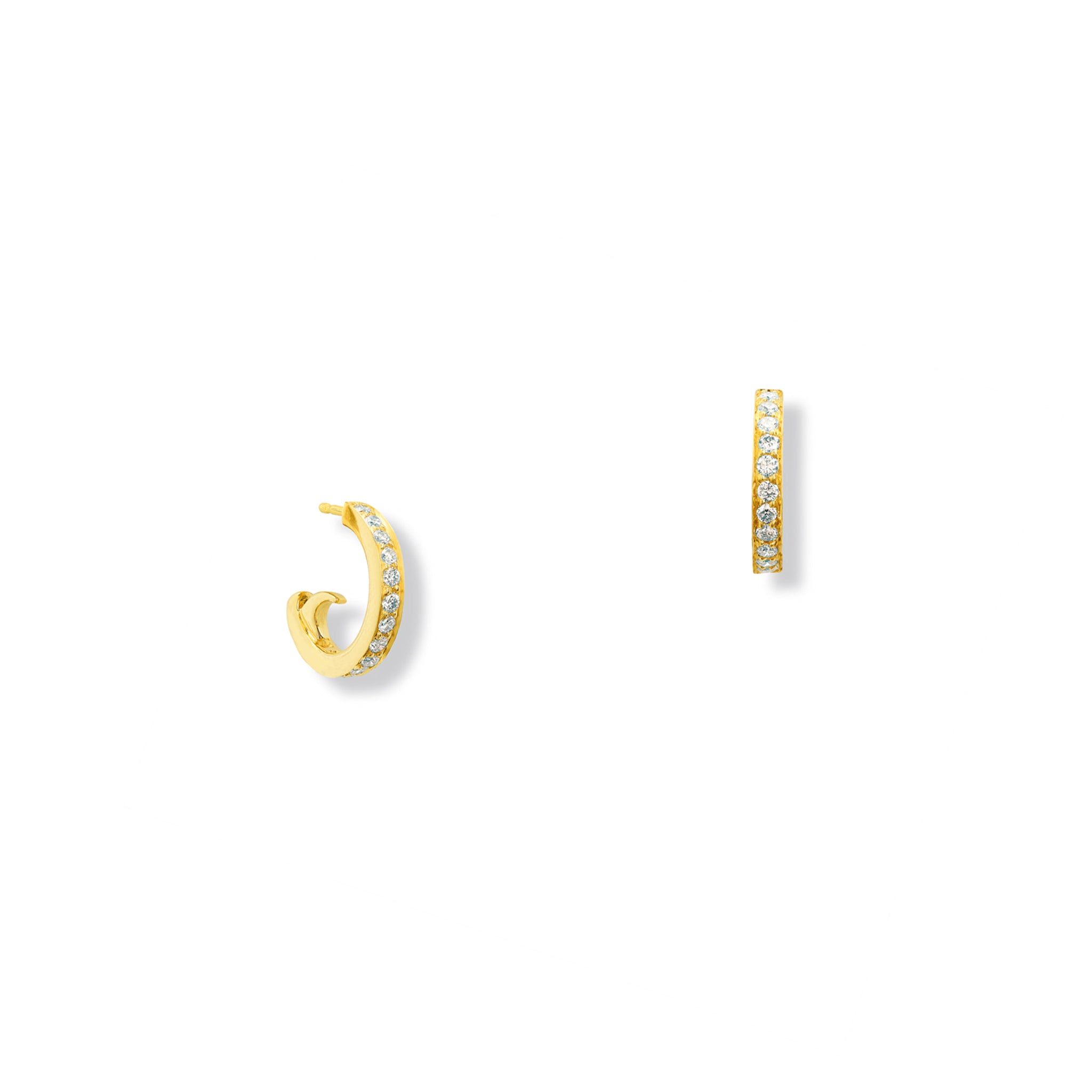 Handcrafted 18ct yellow gold hoop earring set with small diamonds.