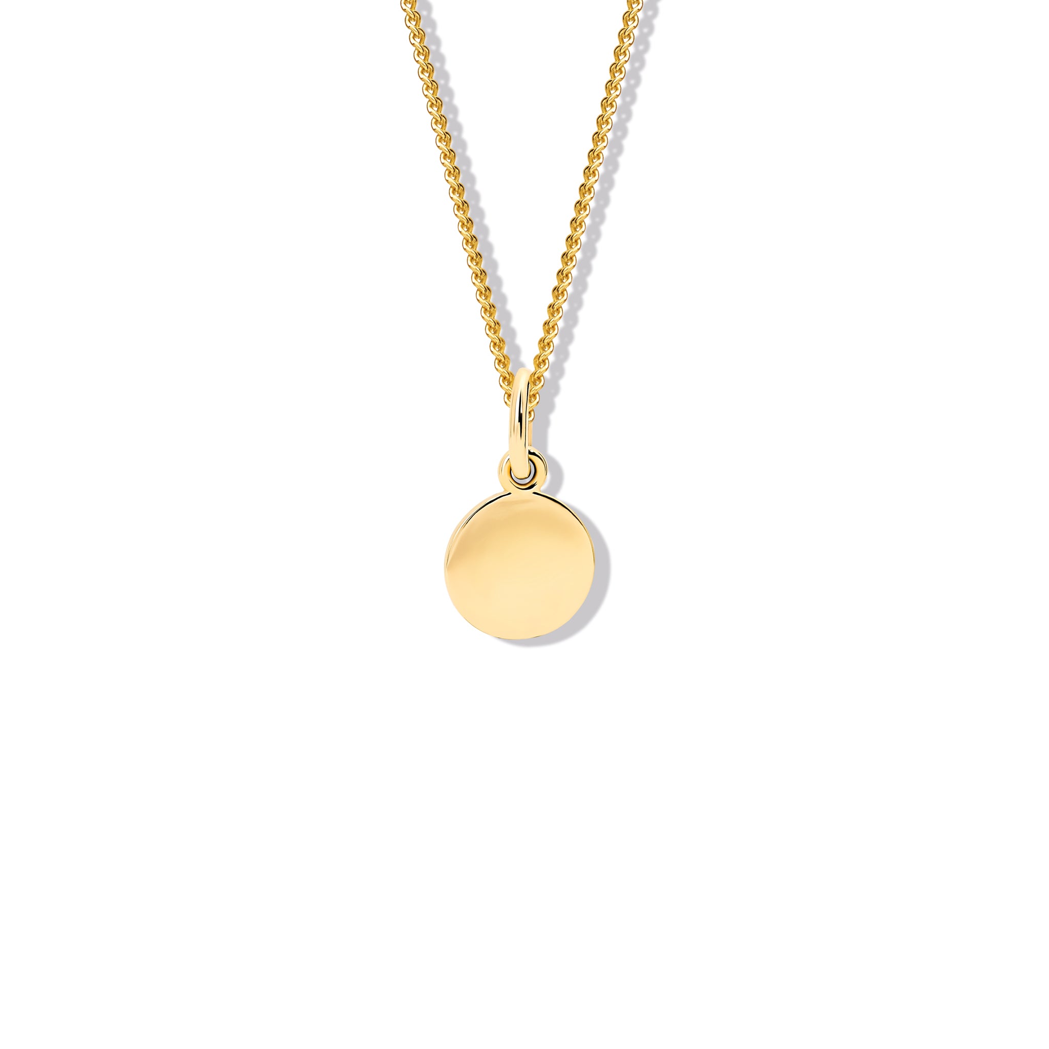 Handcrafted yellow gold round, plain necklace pendant.