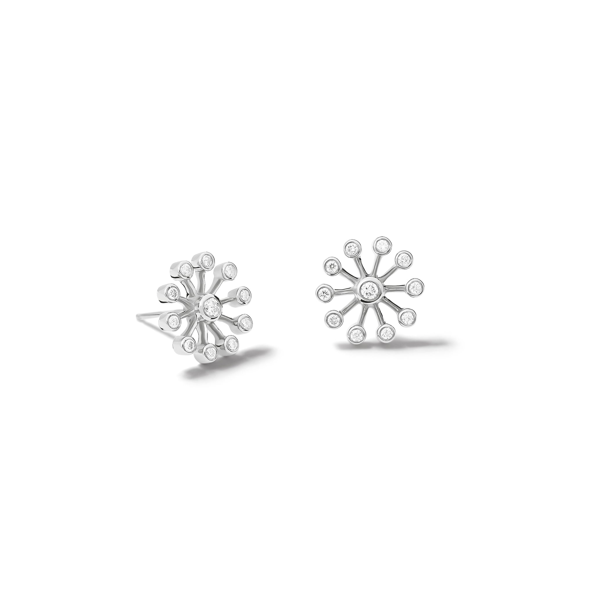 Handcrafted 18ct white gold earrings inspired by the delicate spurs of an astrantia flower, with diamonds set at the tip of each spur.