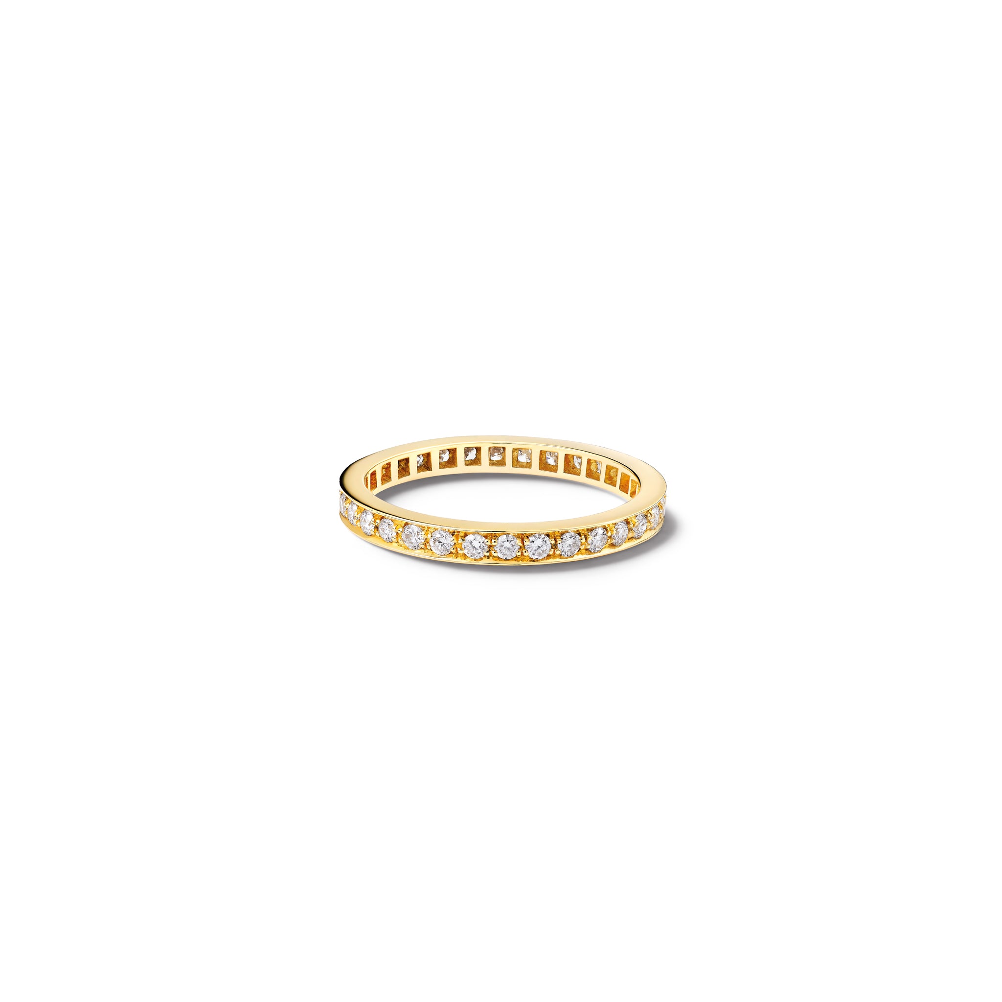 Handcrafted 18ct yellow gold wedding band with diamonds set along the band.