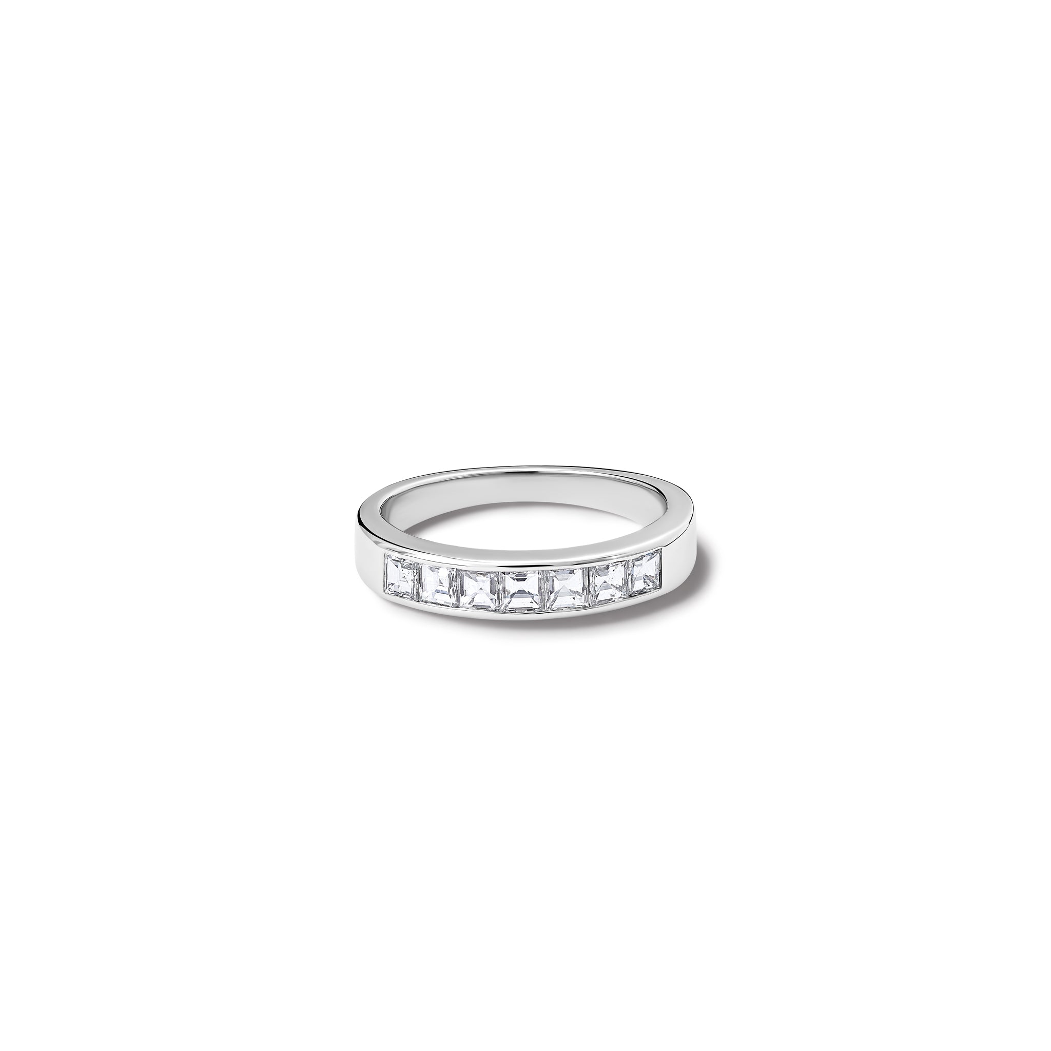 Handcrafted 18ct white gold half eternity ring with diamonds.