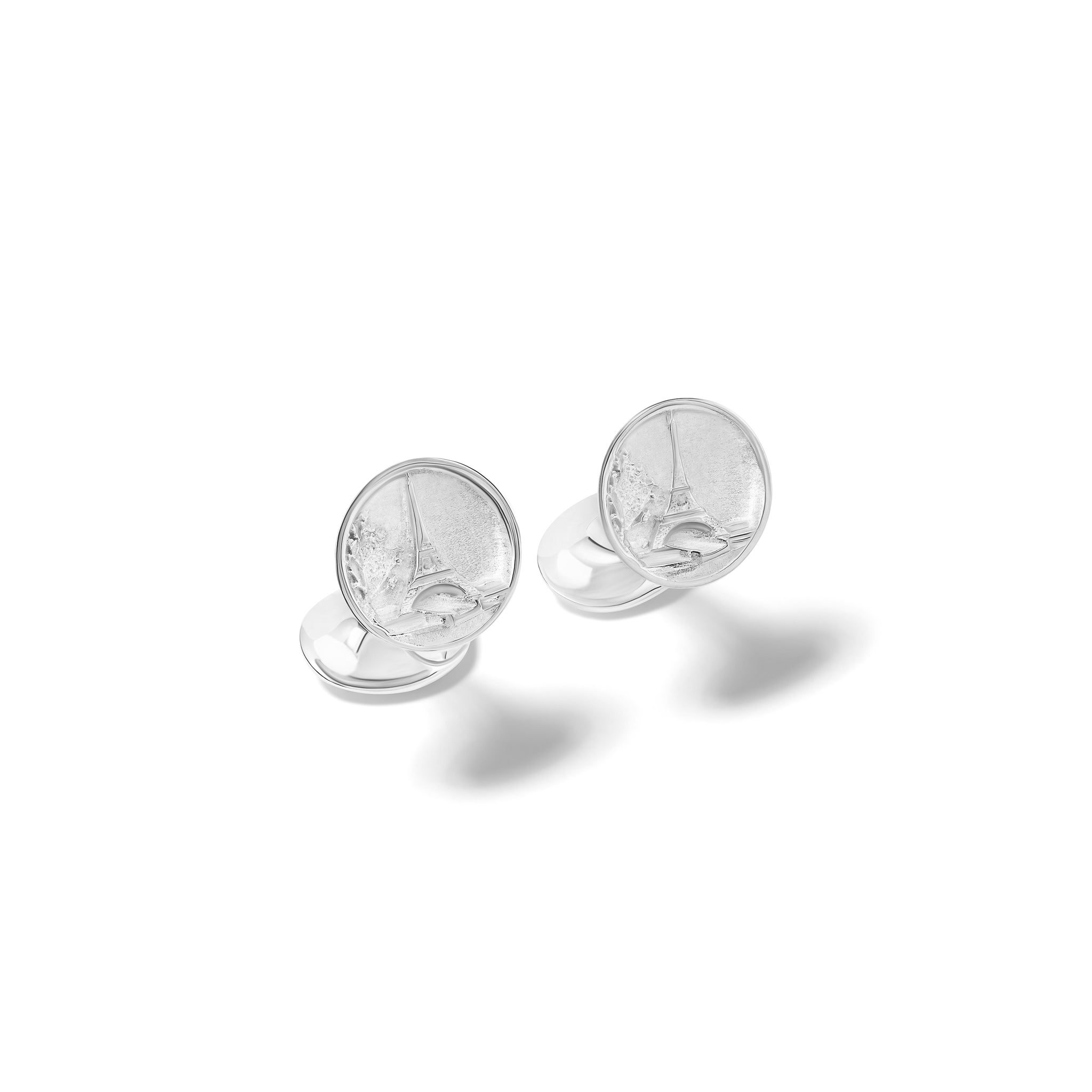 Handcrafted sterling silver single ended cufflinks 'en relief' with Eiffel Tower from Paris.