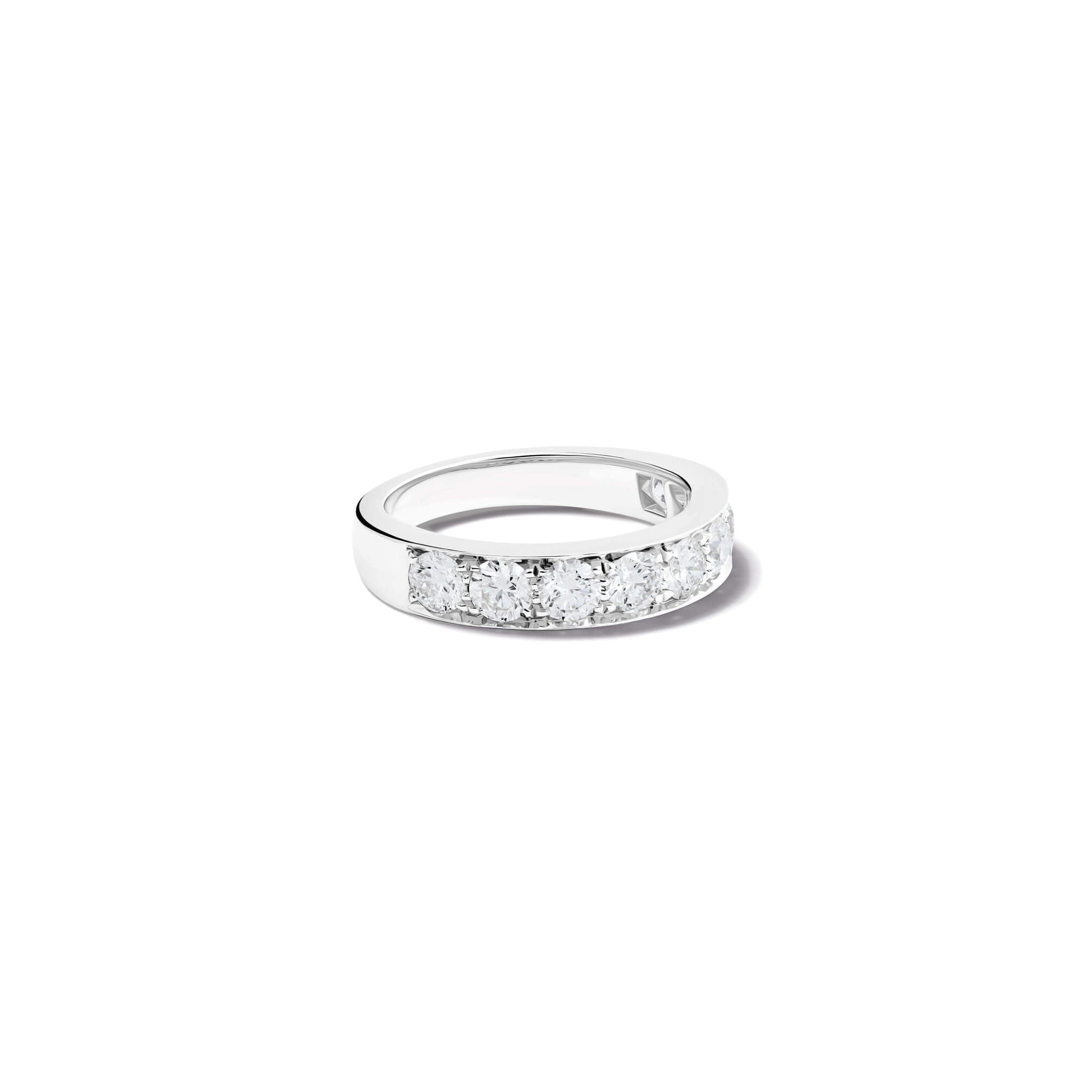 Handcrafted 18ct gold wedding band set with diamonds along half of the band.