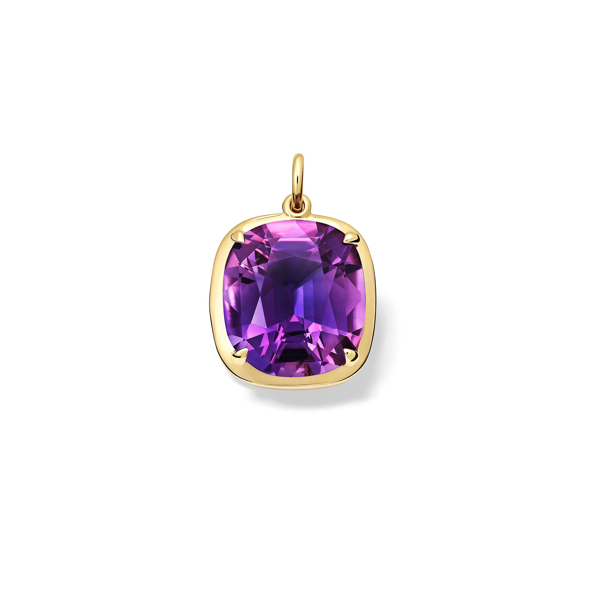 Handcrafted 9ct yellow gold necklace pendant with amethyst, february birthstone