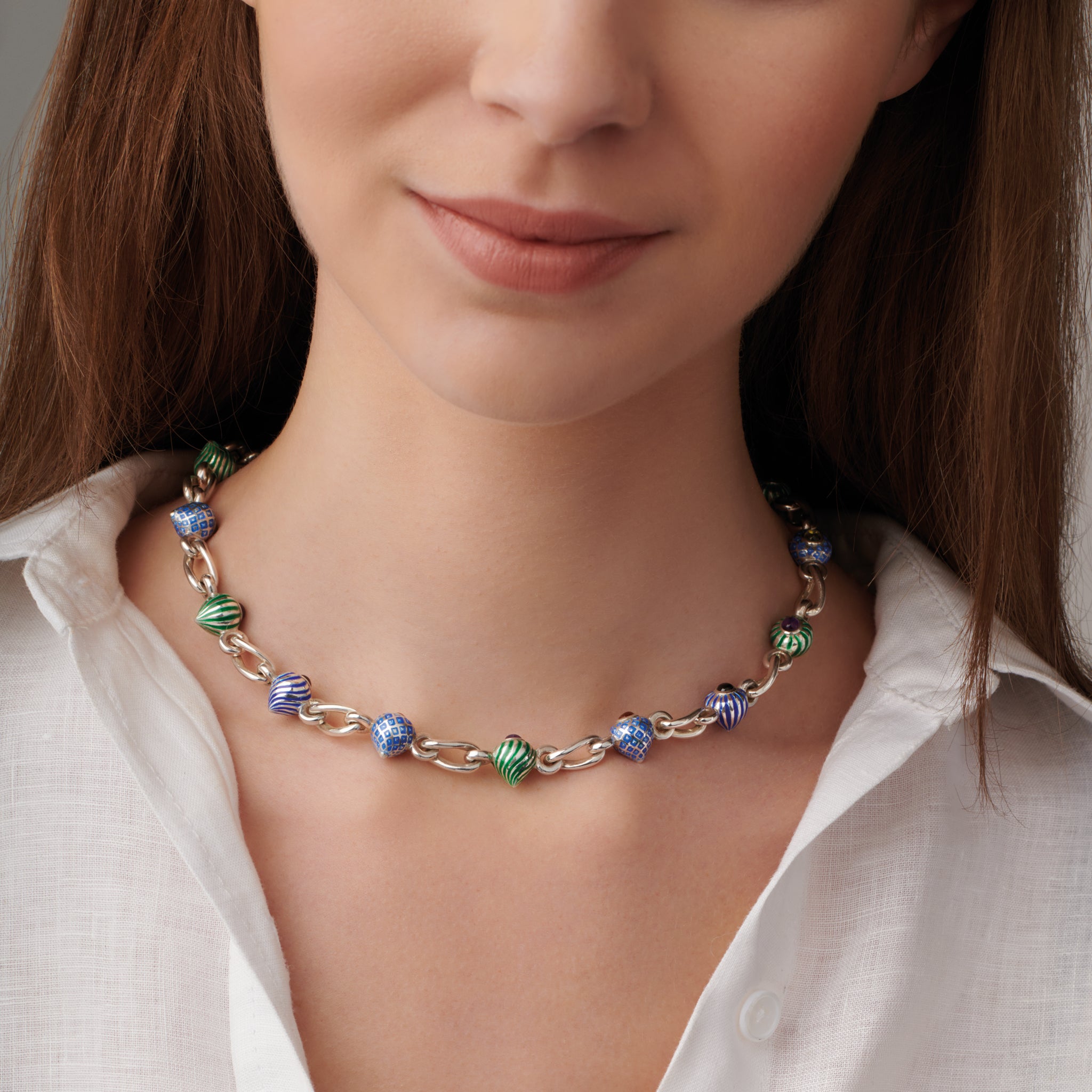 St Basil's Necklace Silver - Garnet, Amethyst, Peridot, Citrine & Blue Enamel