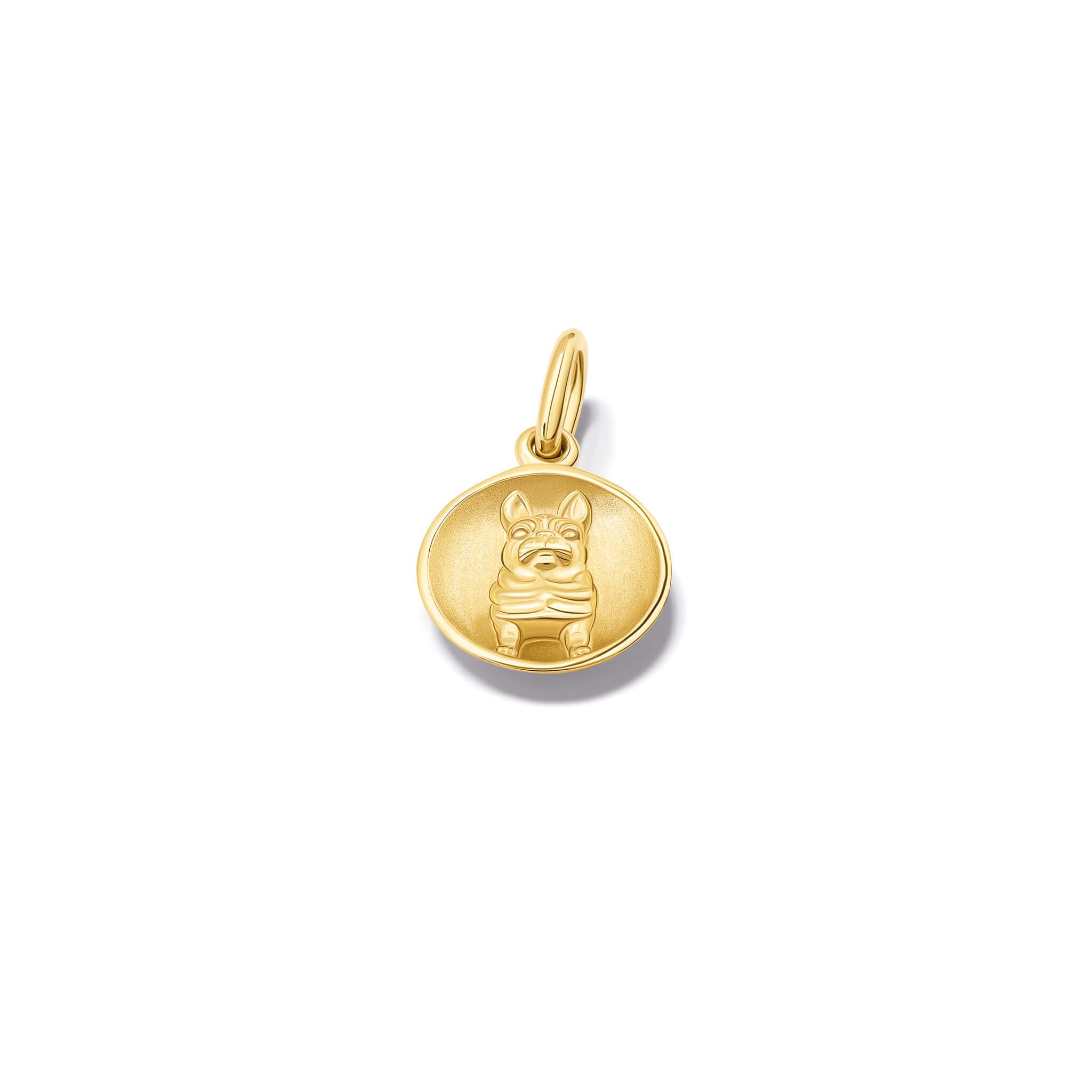 Handcrafted yellow gold medallion with a french bulldog