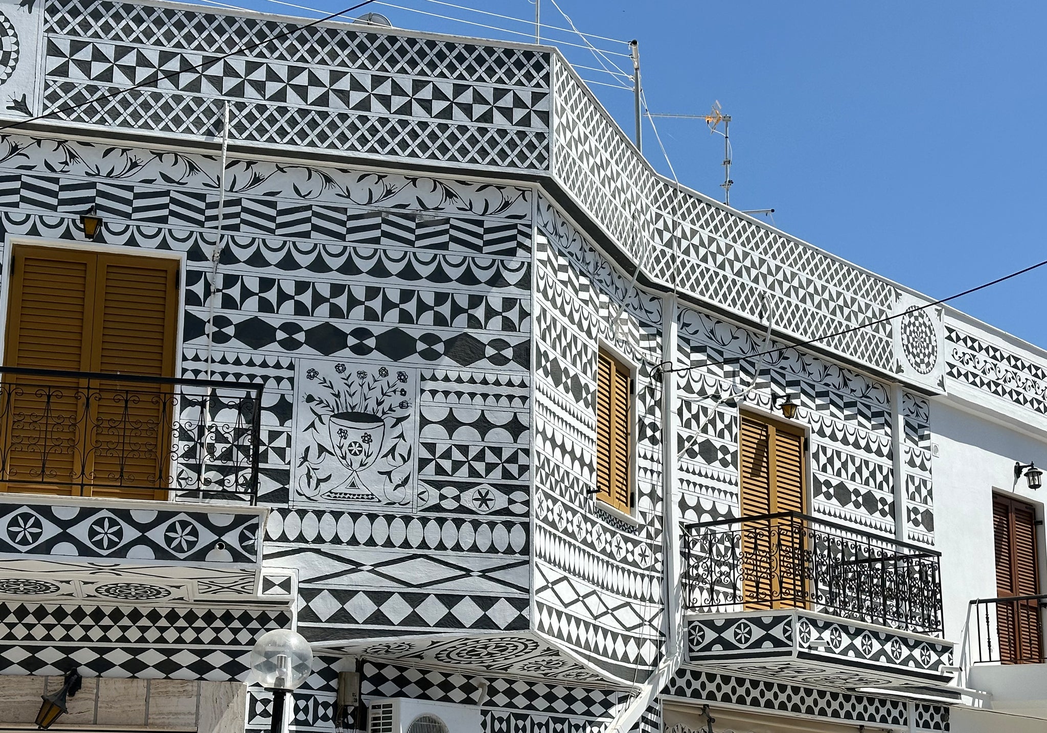 Traditionally painted homes in Pyrgi Village Chios.