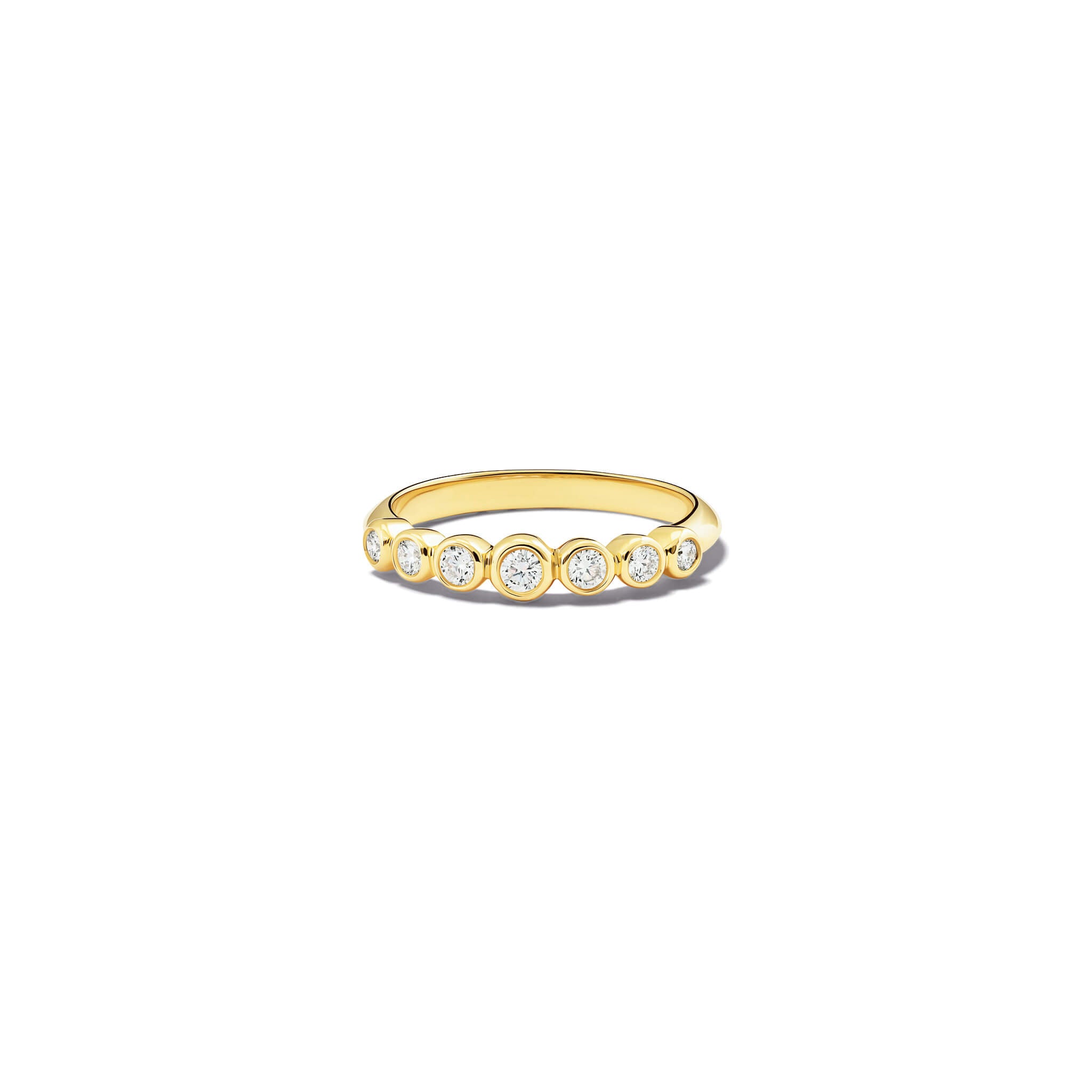 Handcrafted 18ct yellow gold half eternity ring with diamonds.