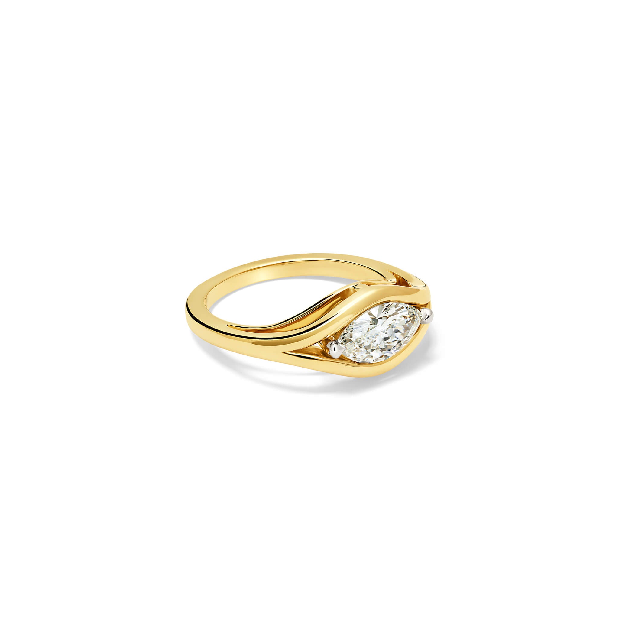 Handcrafted Marielle engagement ring in 18ct yellow and white gold with central marquise diamond