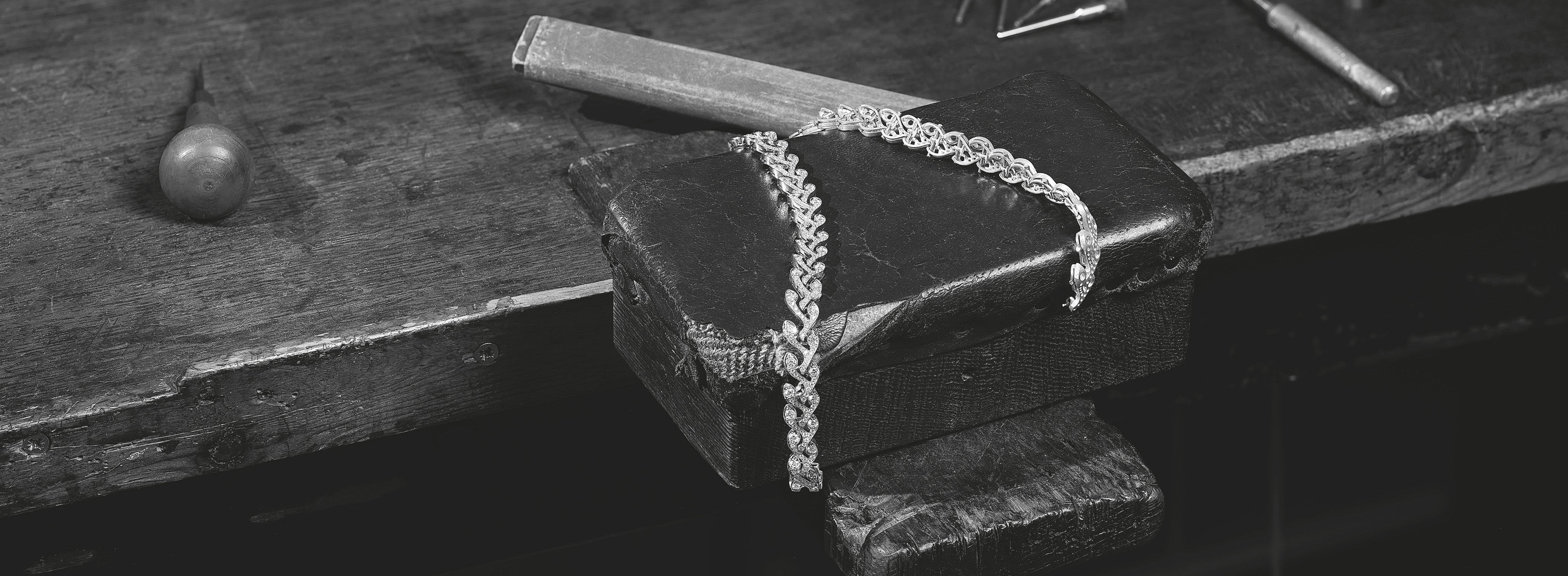 Rosemary Bracelets in the workshop, black and white