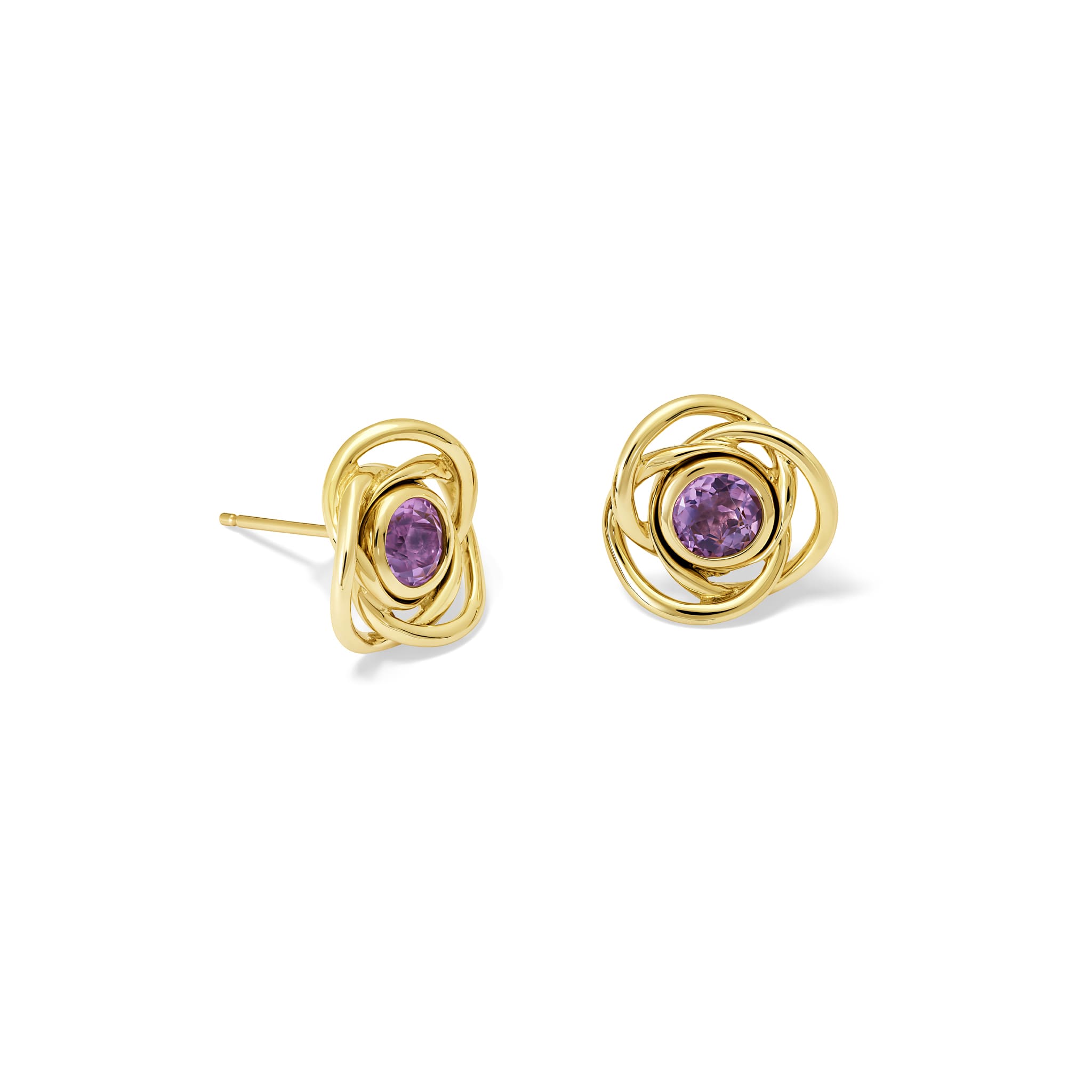 Handcrafted yellow gold earring halos featuring three layered circles.