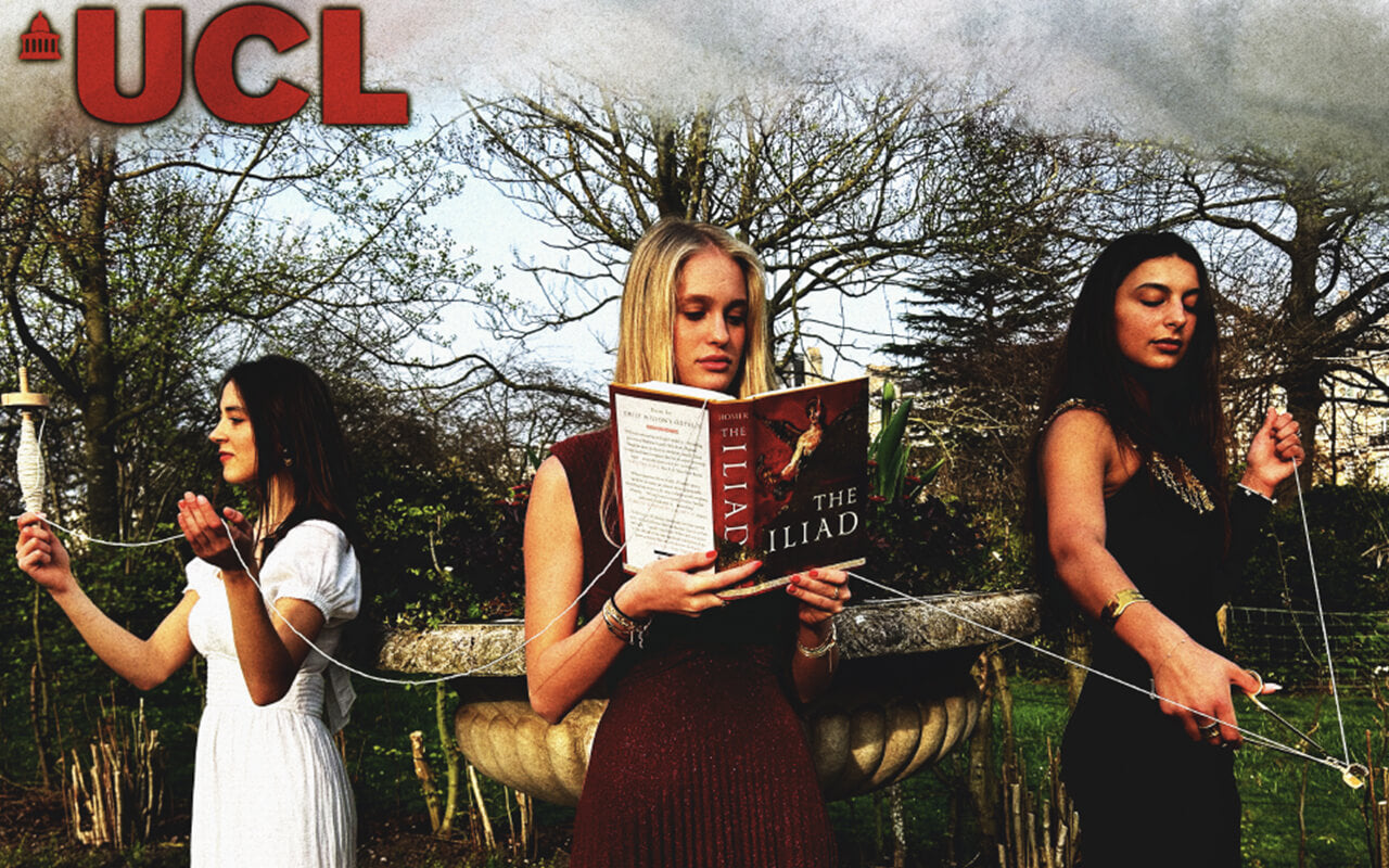 Three women in a garden reading the Iliad