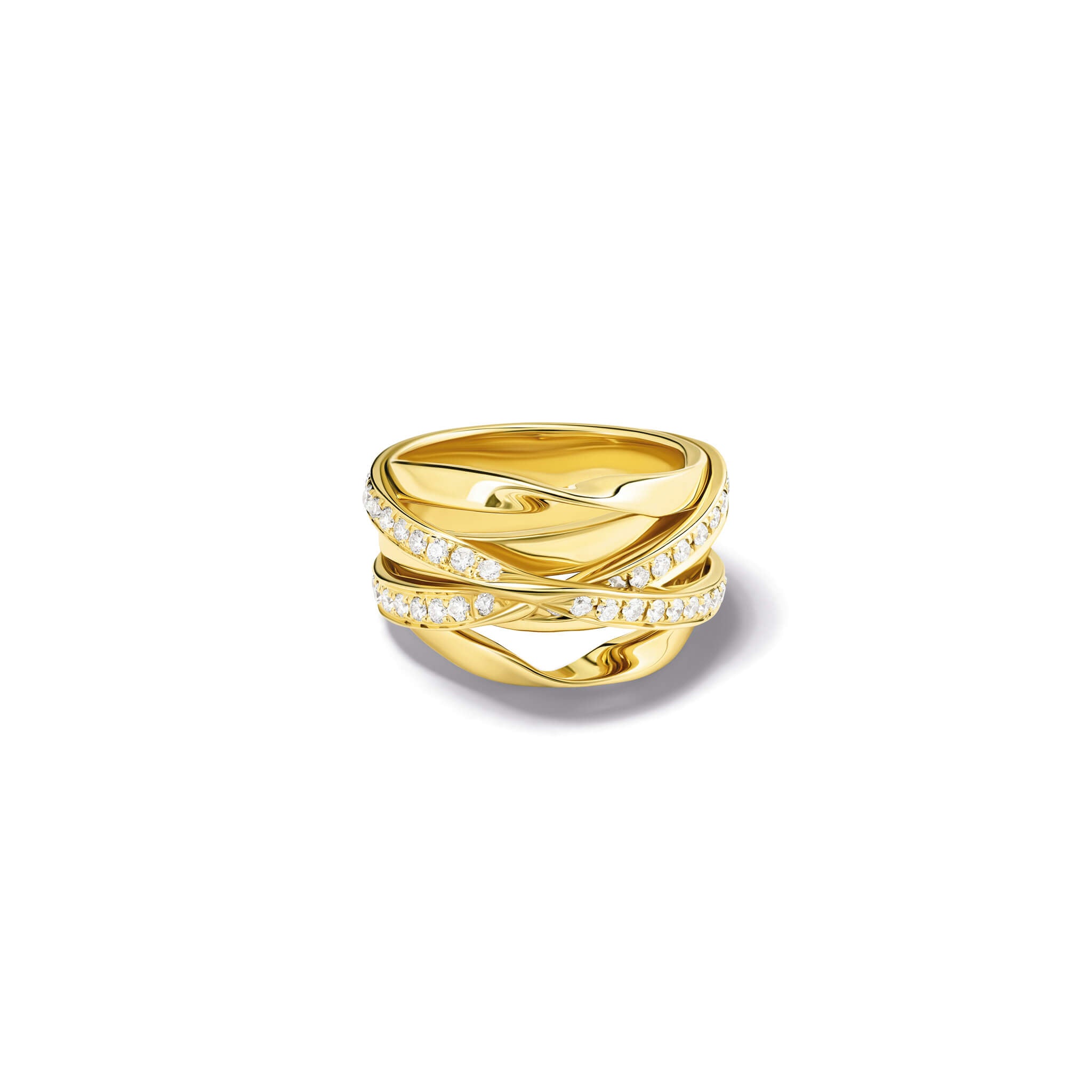 Handcrafted 18ct yellow gold ring featuring a nest of tagliatelle with diamonds.