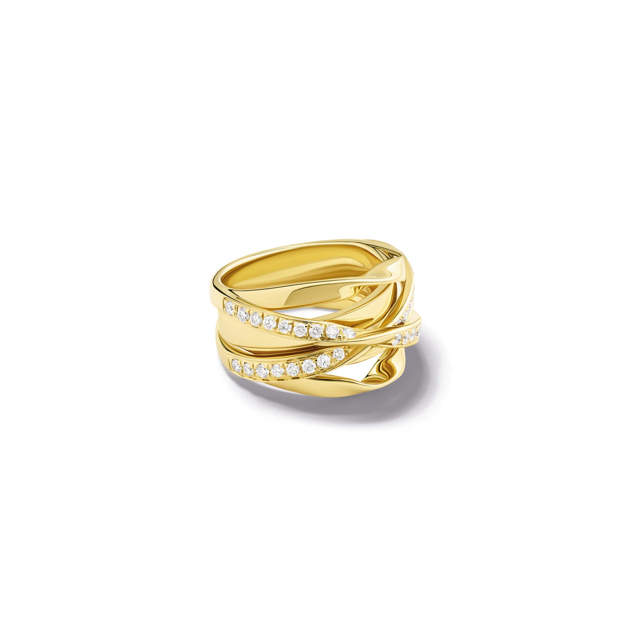 Handcrafted 18ct yellow gold ring featuring a nest of tagliatelle with diamonds.