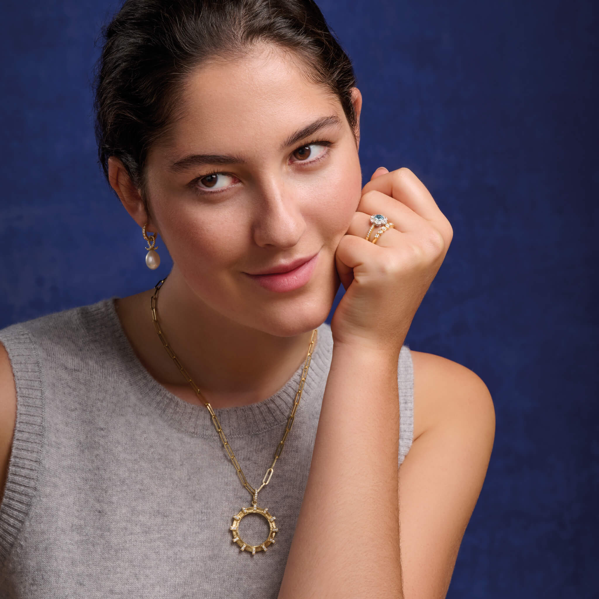 Handcrafted 18ct gold half eternity ring with diamonds.