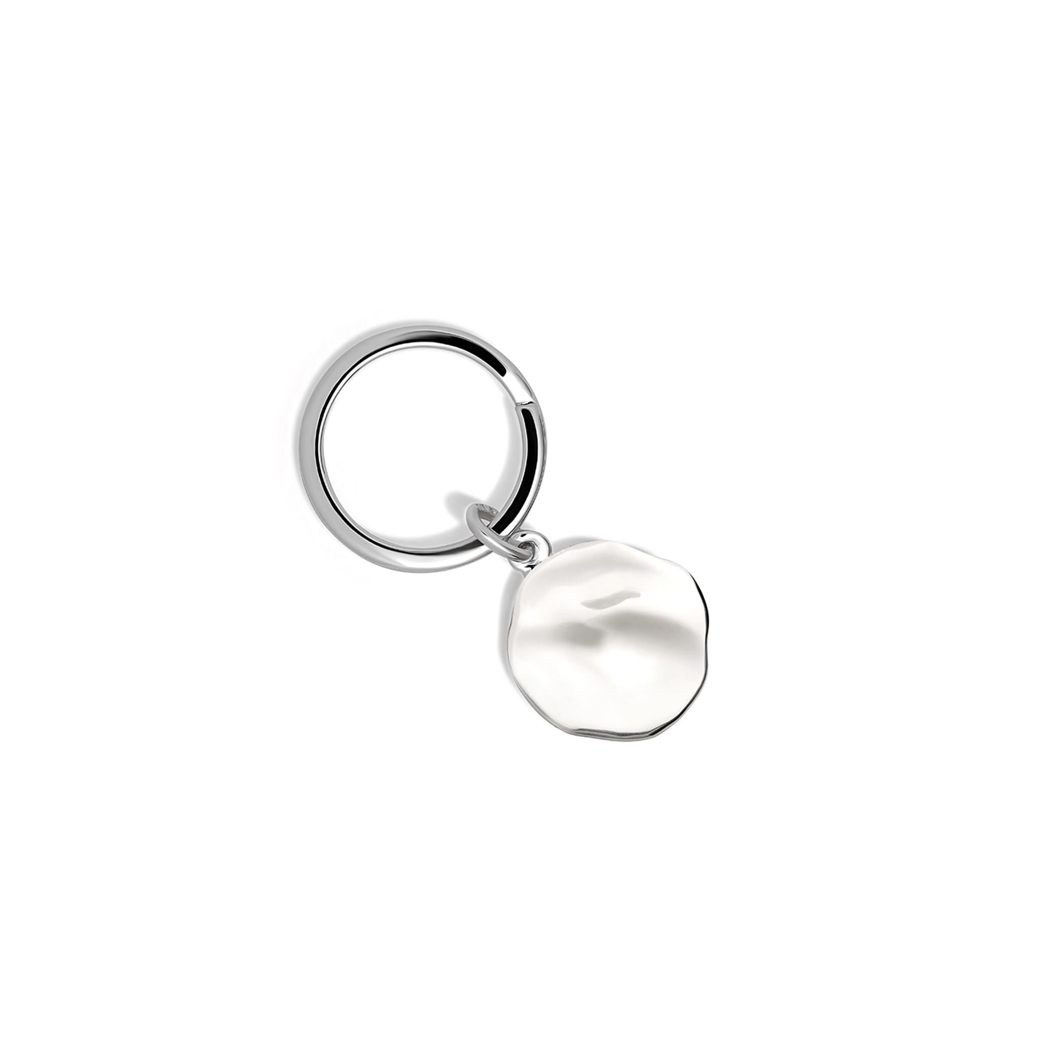 Handcrafted silver key ring featuring a plain round pendant, suitable for engraving.