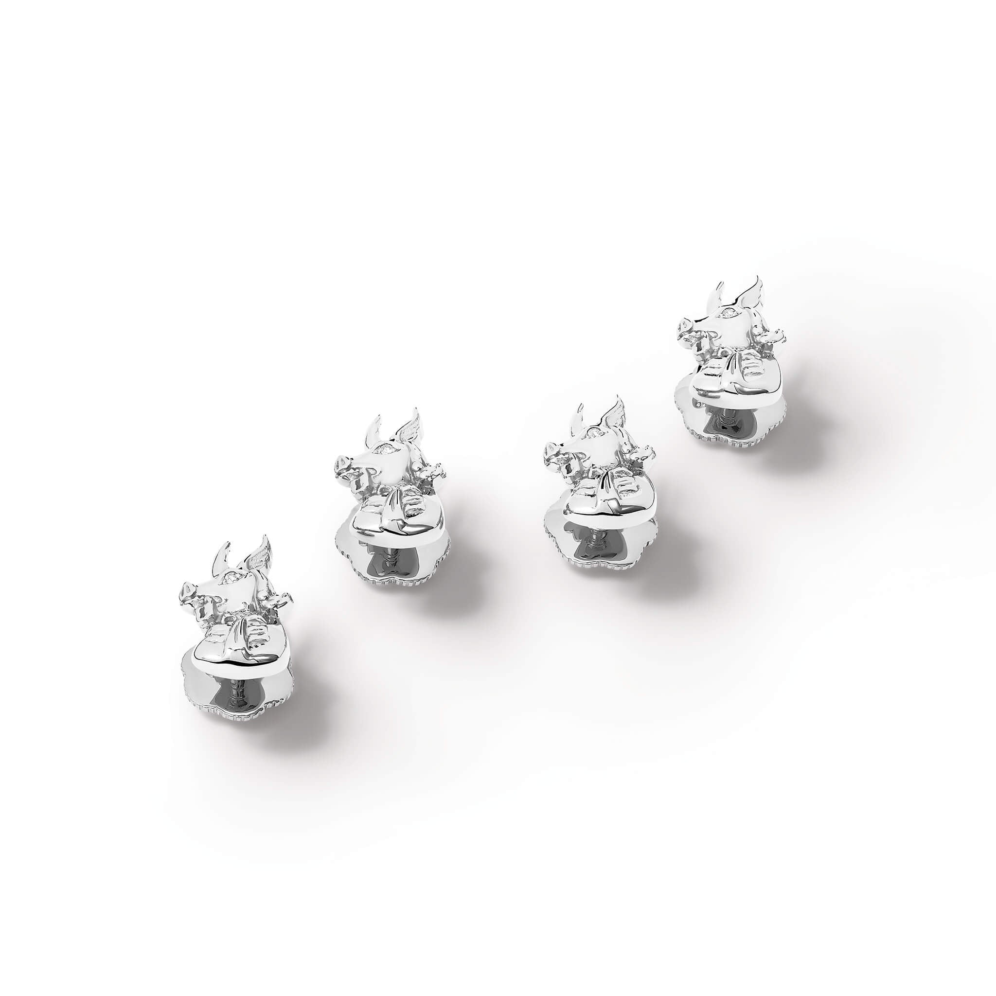 Handcrafted single ended silver dress studs with diamond, inspired by the Trusty Servant of Winchester