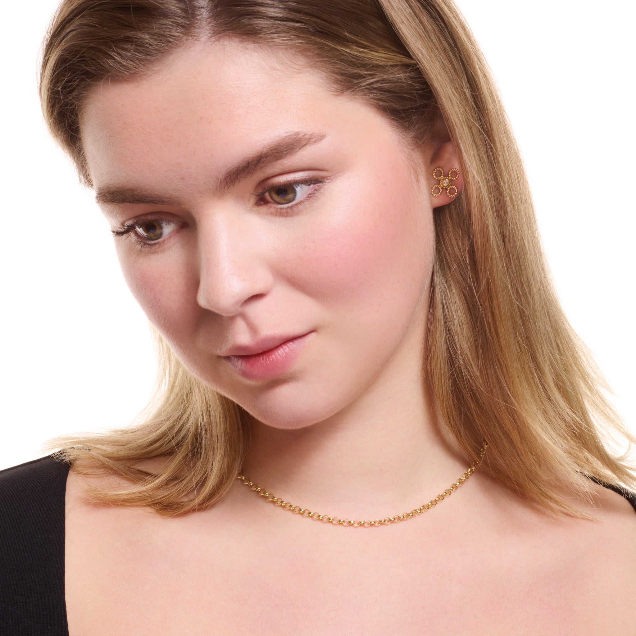 Handcrafted necklace chain in precious metal featuring small round links.