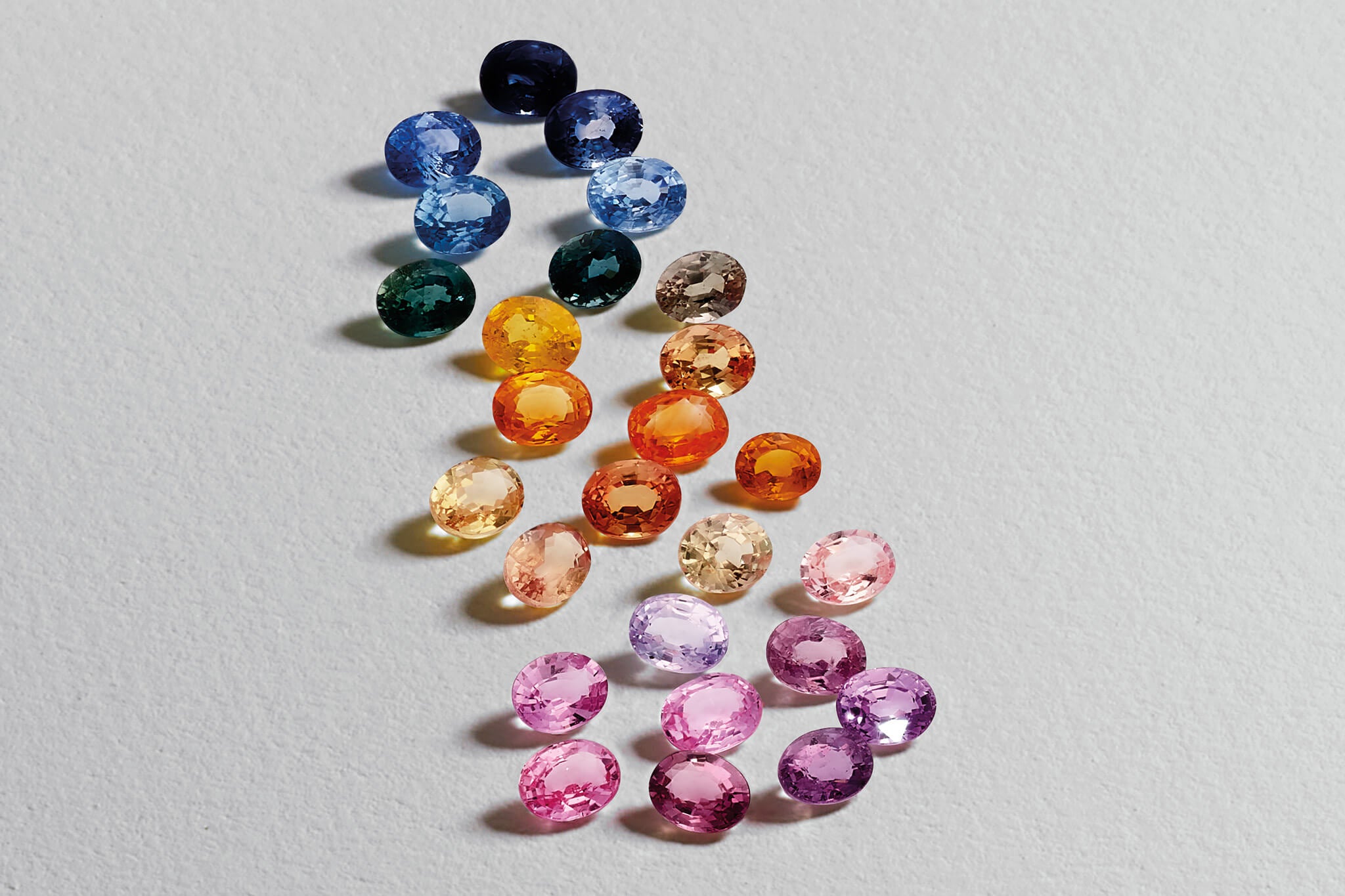 Different coloured gemstones.
