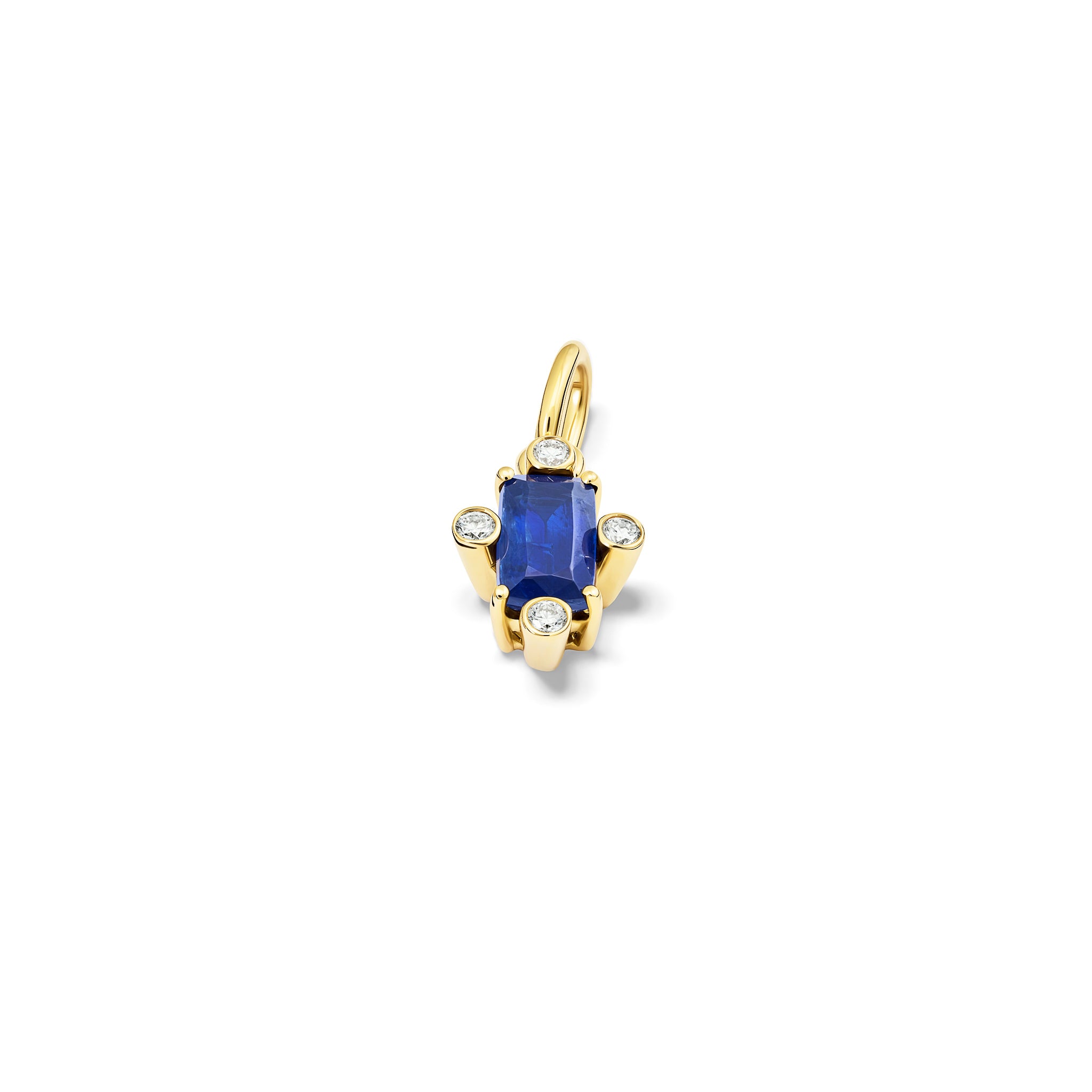 Handcrafted 18ct yellow gold pendant with medium facetted long kyanite set with four diamonds