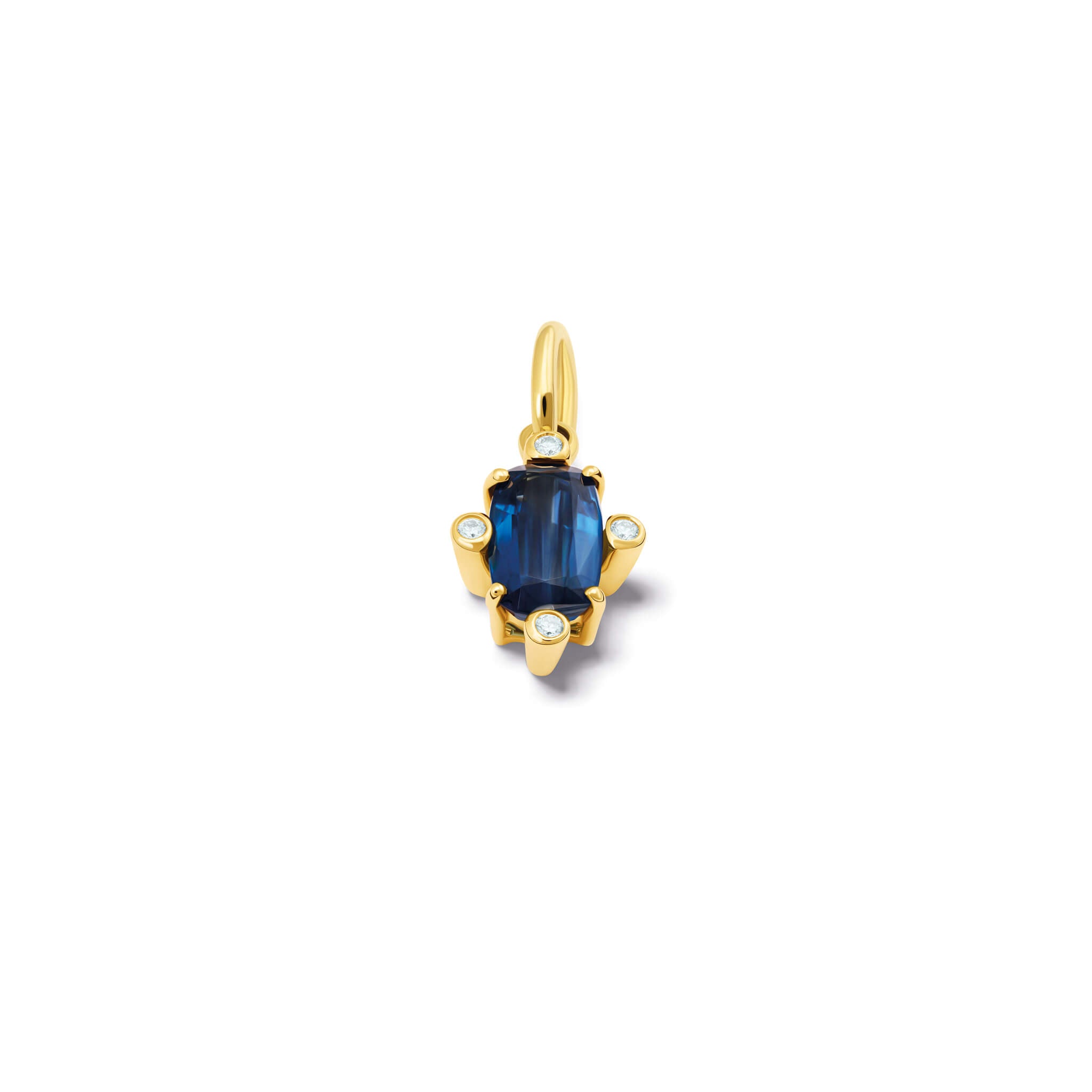 Handcrafted 18ct yellow gold pendant with medium facetted rare kyanite set with four diamonds