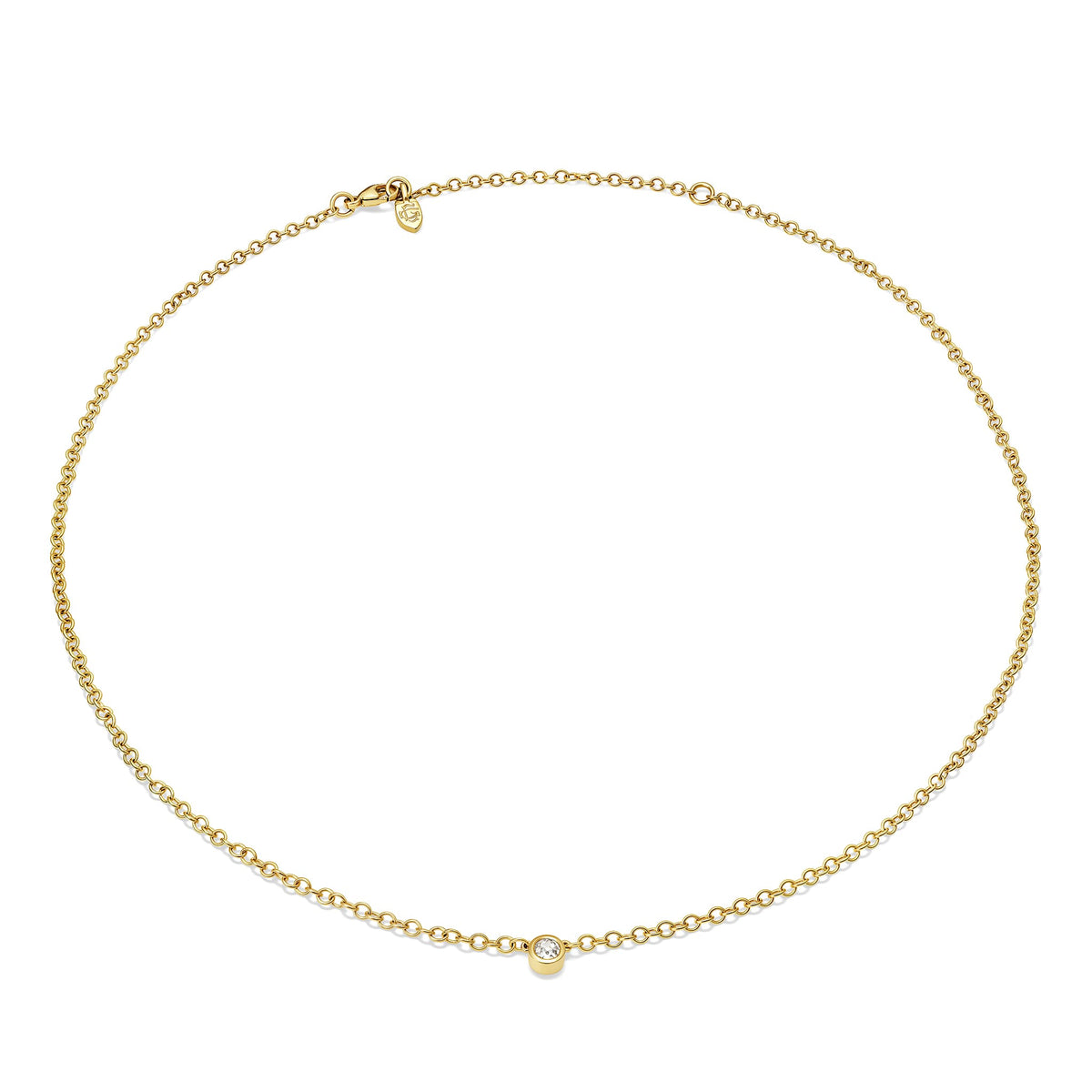 Handcrafted 9ct yellow gold necklace with a single medium diamond on an adjustable chain, april birthstone