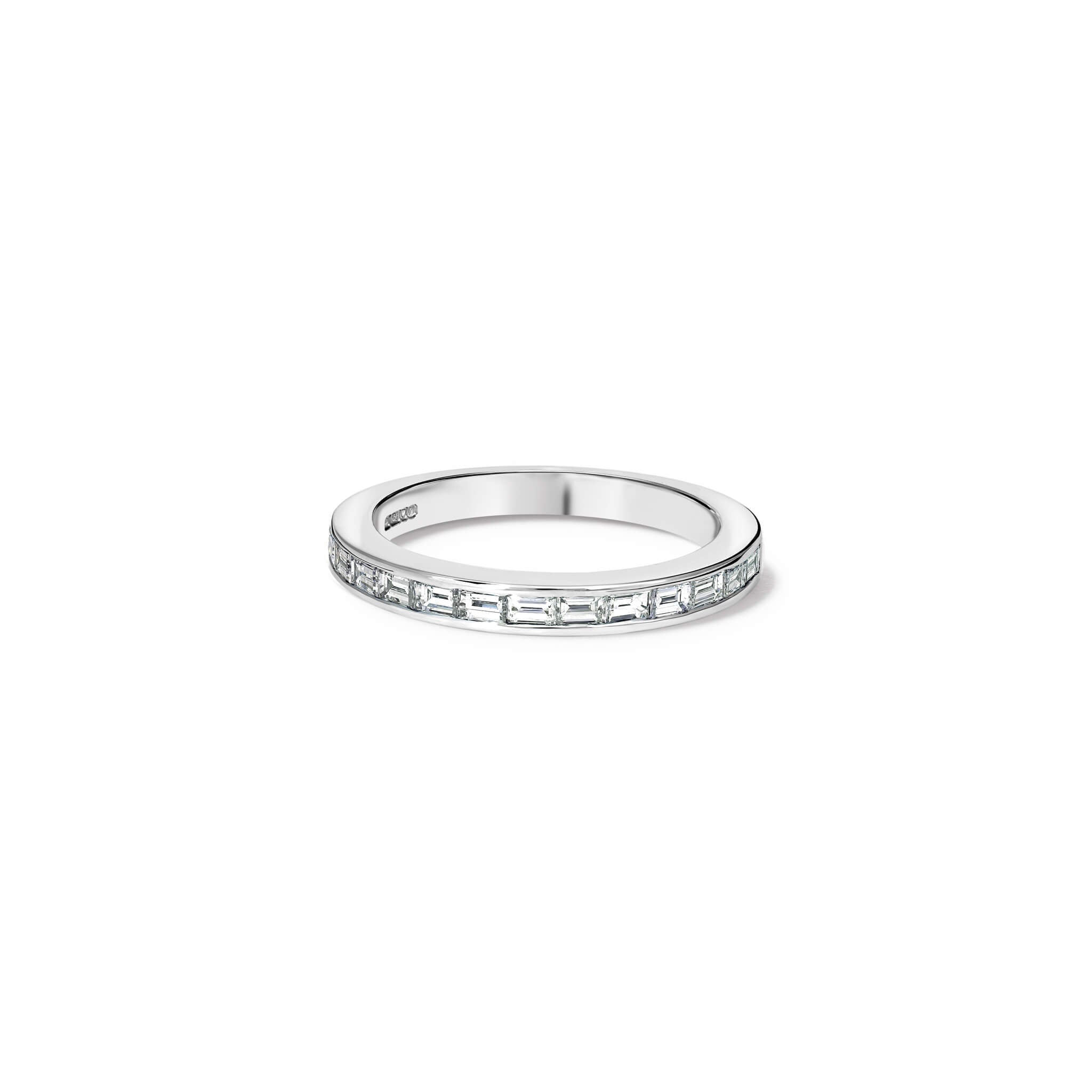 Elvira half-eternity ring in 18ct white gold with baguette cut diamond