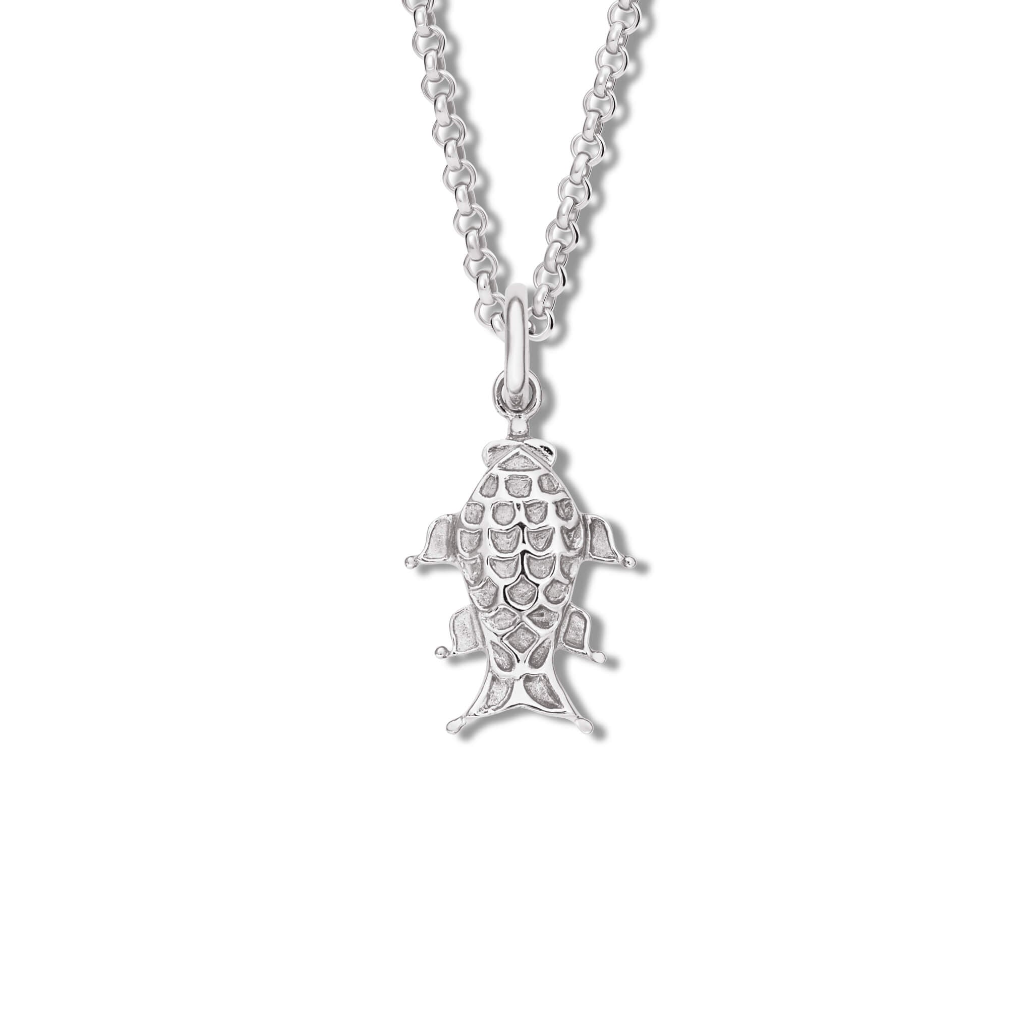 Handcrafted silver fish shaped charm pendant.