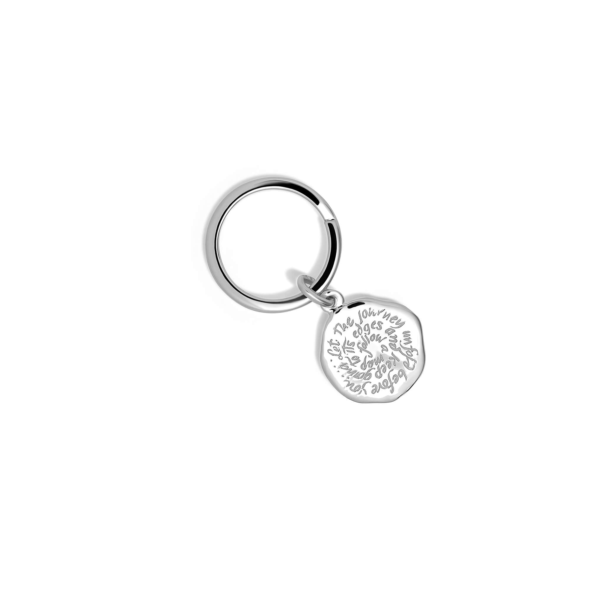 A sterling silver key ring featuring an interchangeable pendant. Perfect for those wanting to carry with them a sentimental pendant.