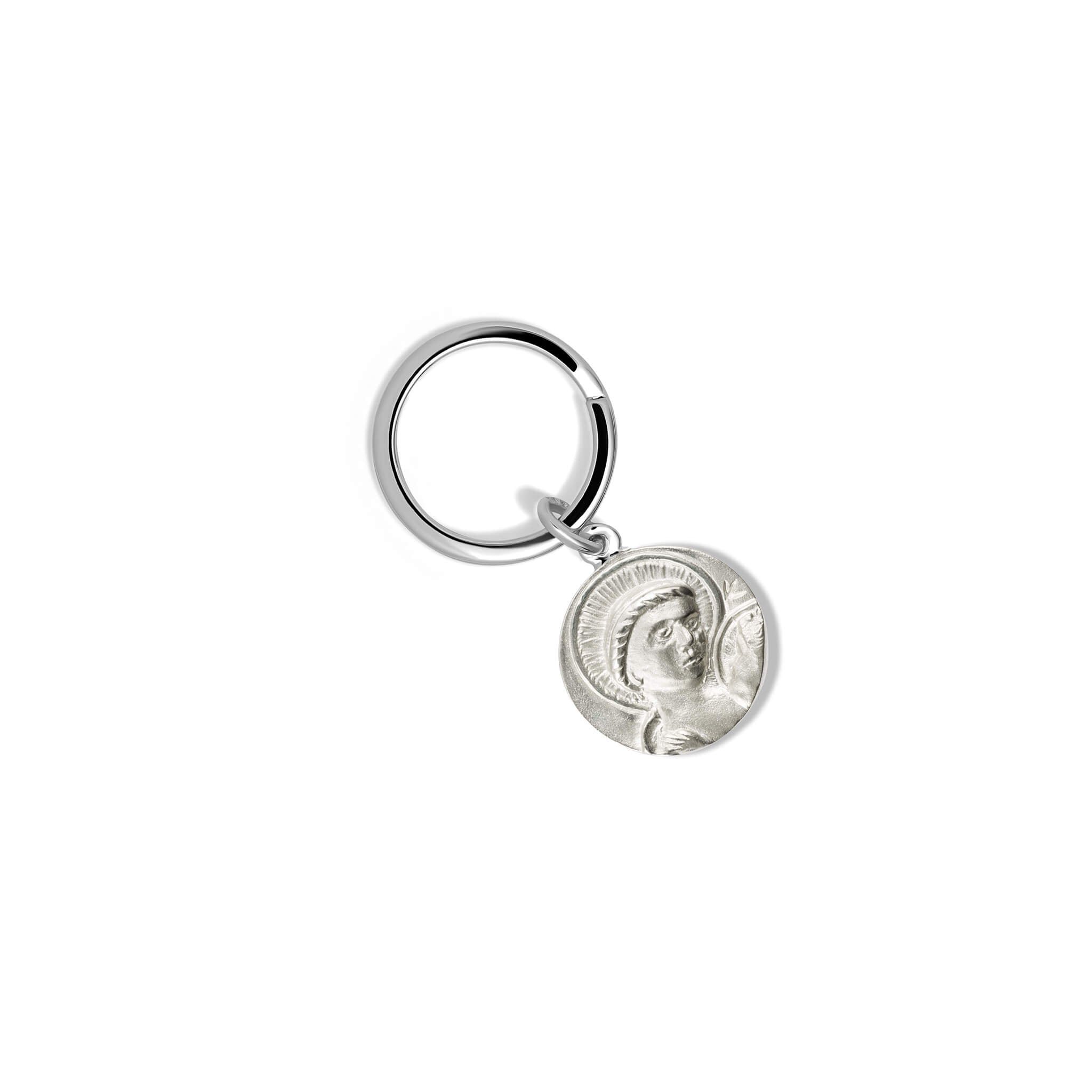 A sterling silver key ring featuring an interchangeable pendant. Perfect for those wanting to carry with them a sentimental pendant.