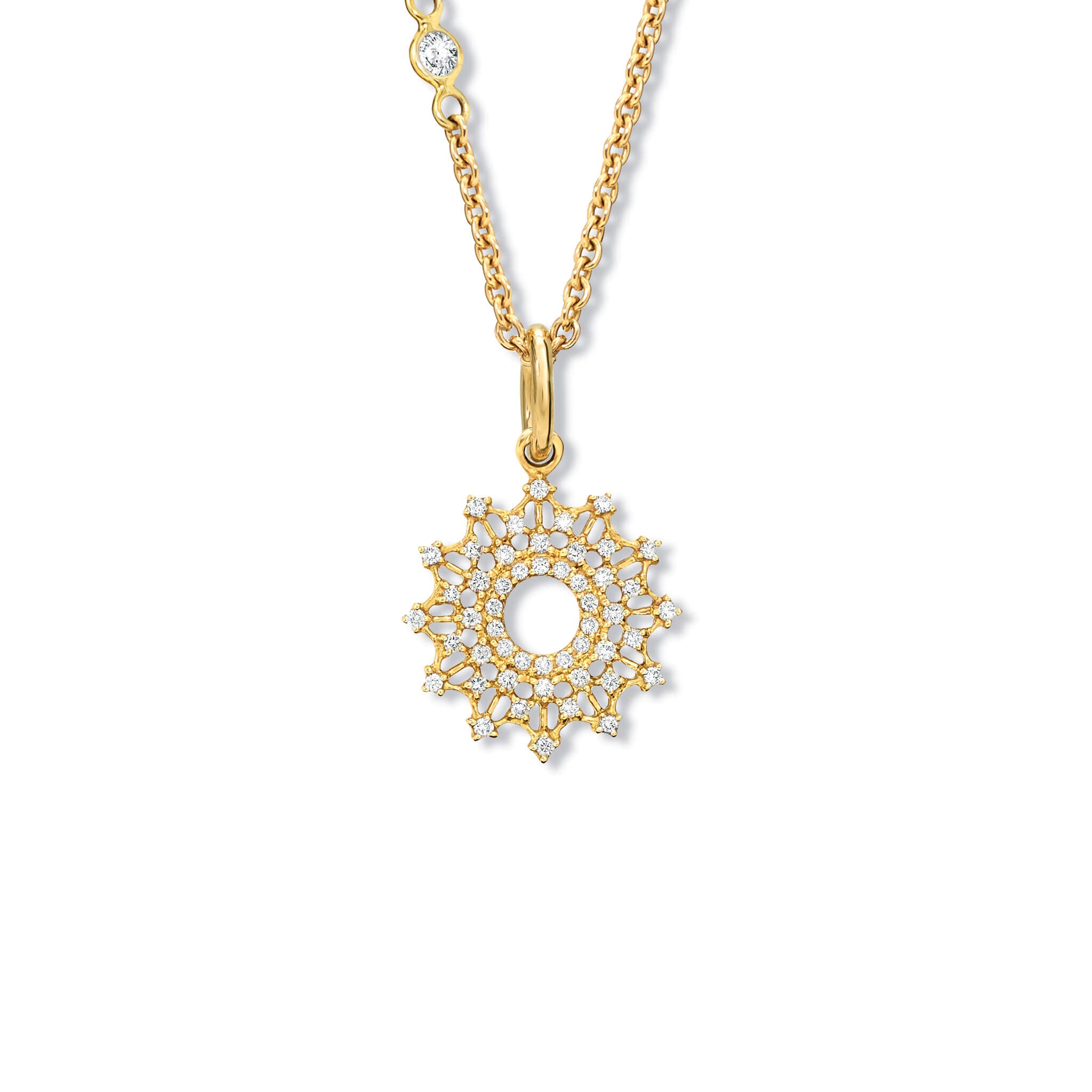 Handcrafted La Martorana Mosaic pendant in 18ct yellow gold with diamond inspired by Palermo’s intricate church mosaics.
