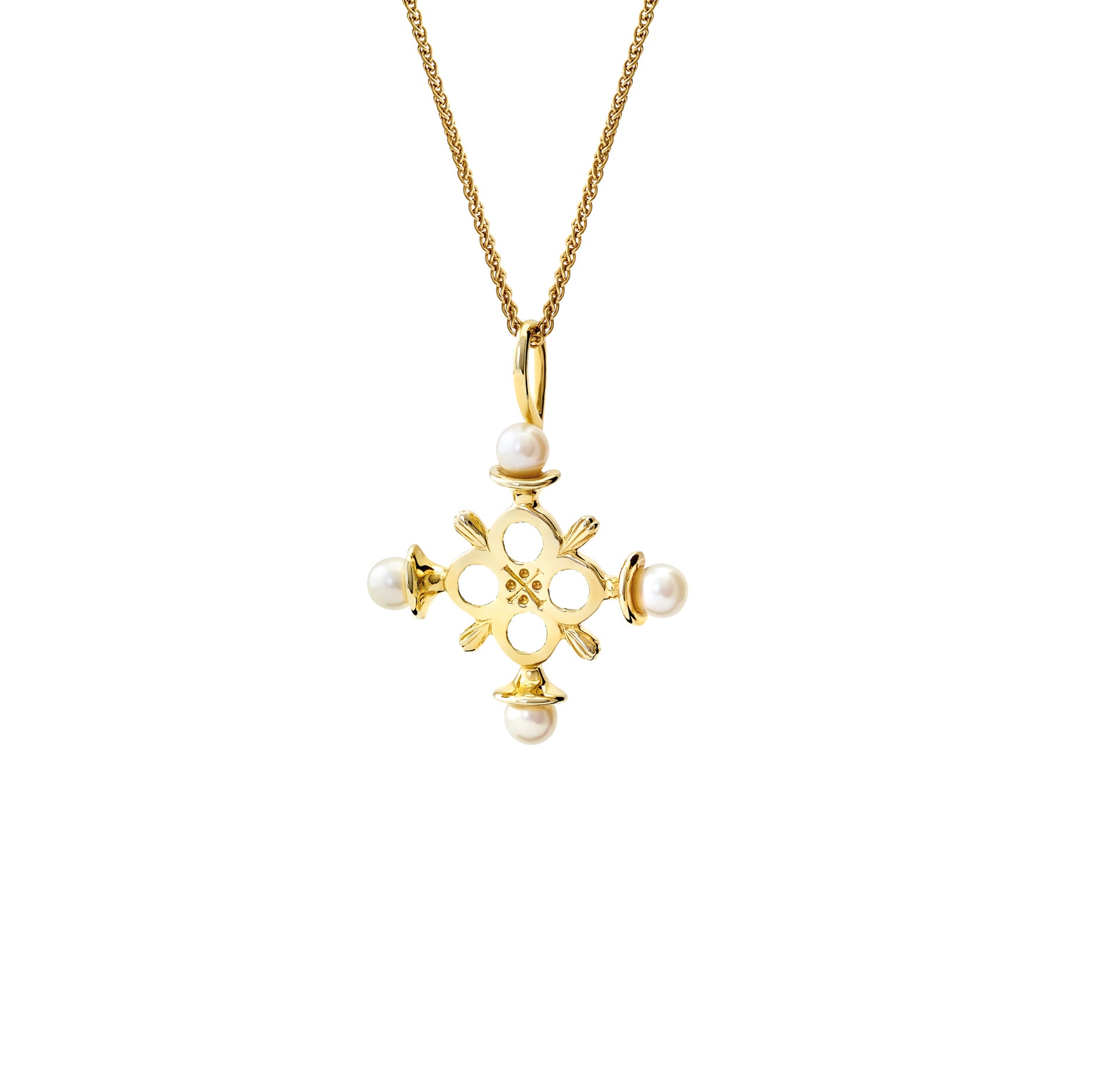 Cassandra Goad large Madrid cross in yellow gold with pearls