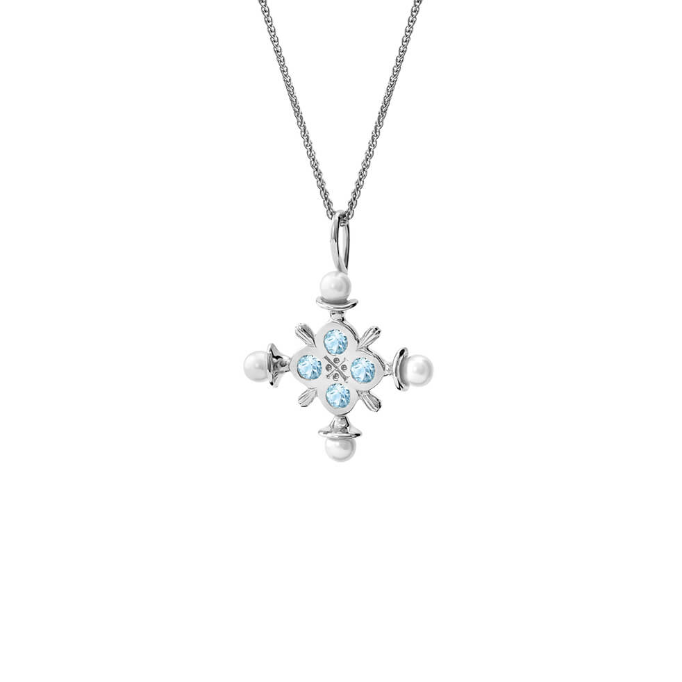 Cassandra Goad large Madrid cross in silver with blue topaz and pearls