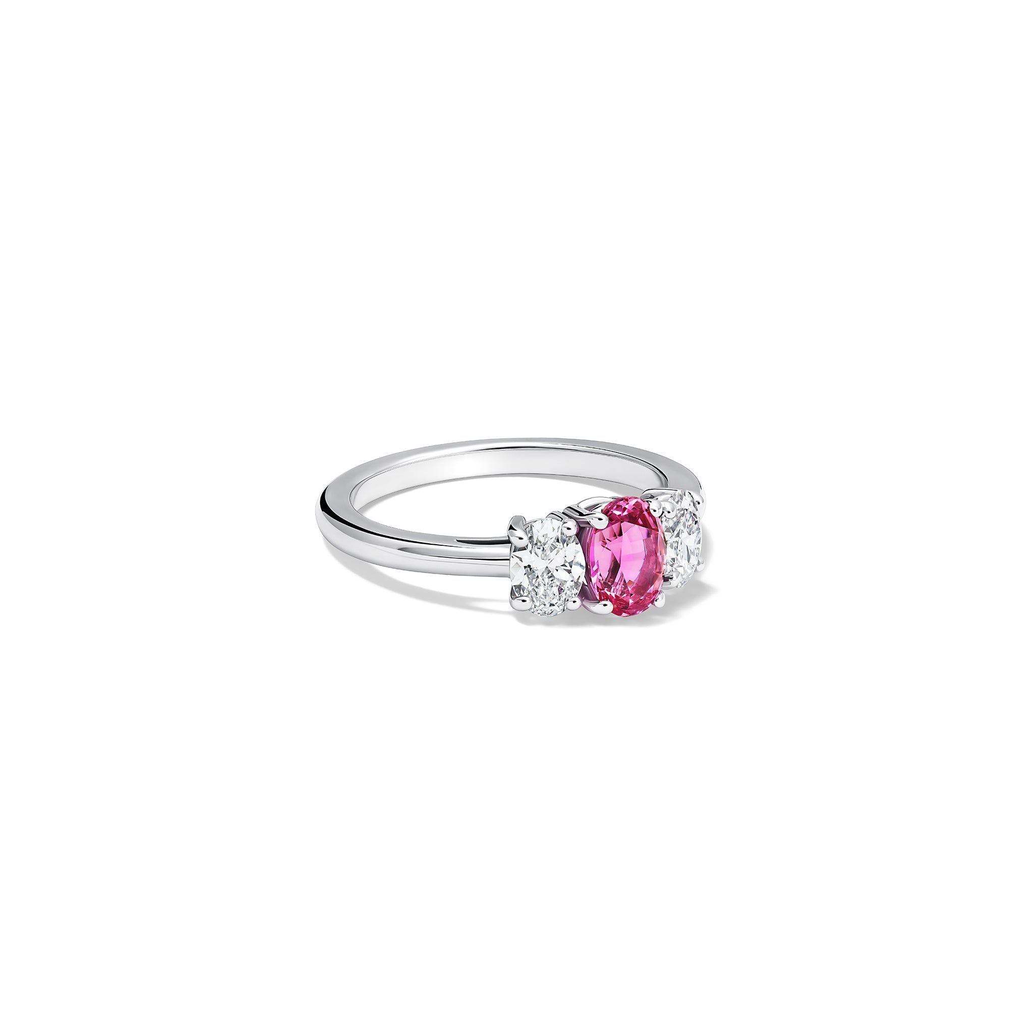 Handcrafted 18ct white gold Maria engagement ring with pink sapphire and diamond