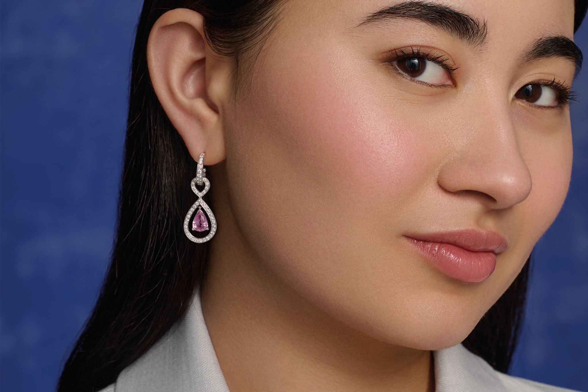 Model wears Octavia Margarita earrings from Japan collection